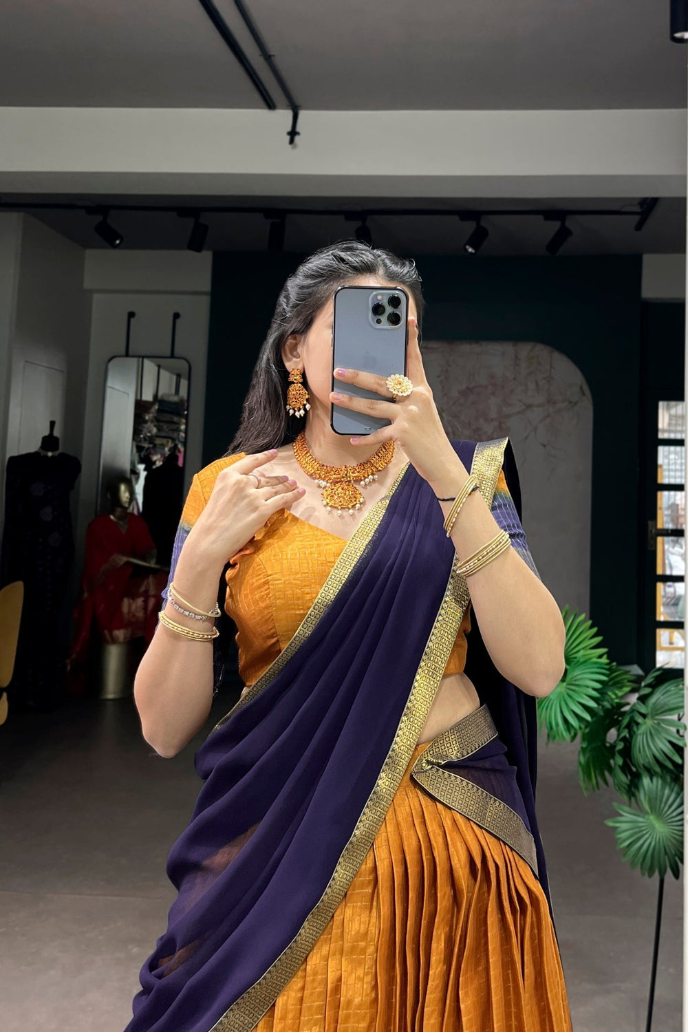 Mustard Zari Weaving Embroidered Festive Lehenga Choli for Women