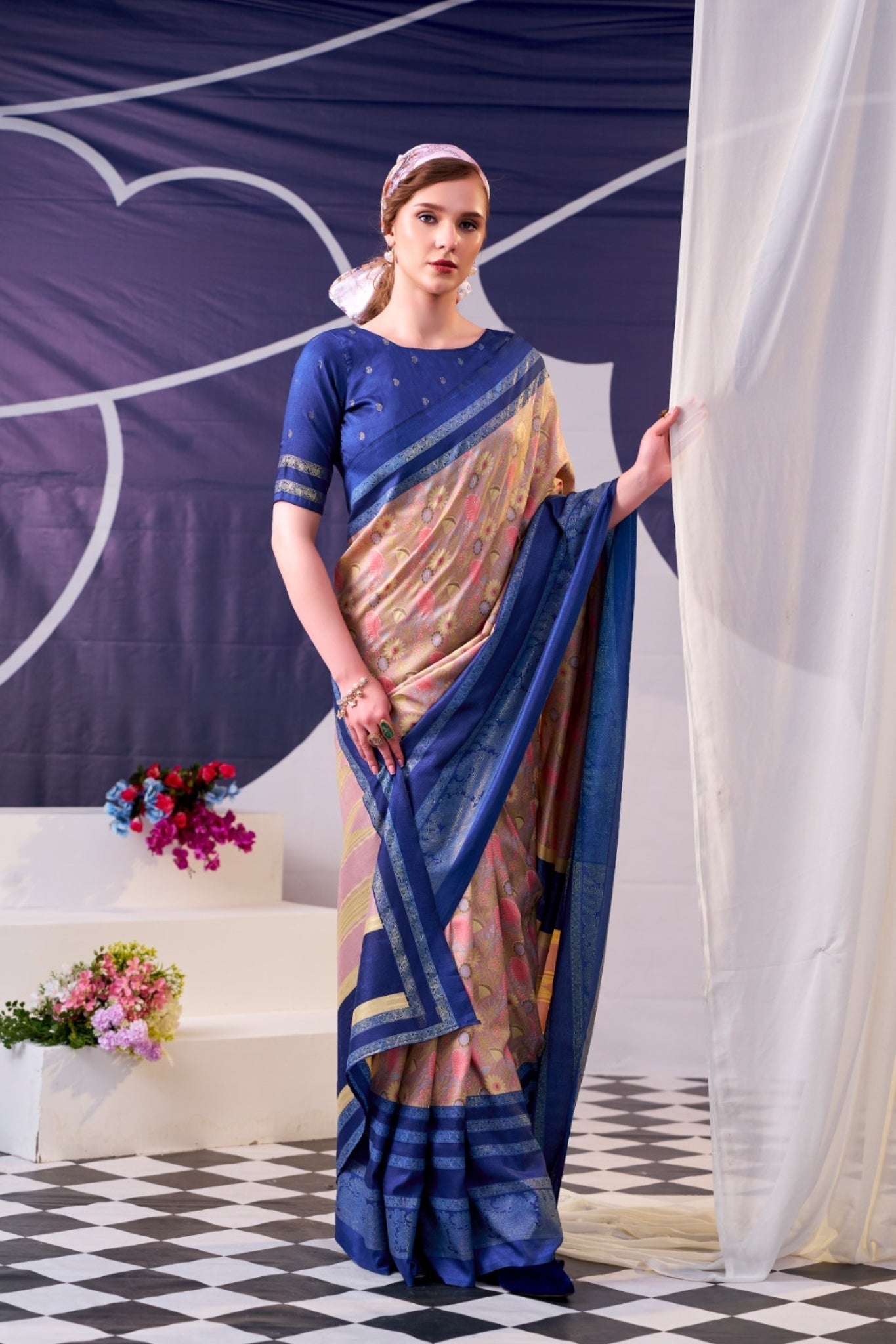 Floral Woven Zari Border Festive Designer Saree for Women