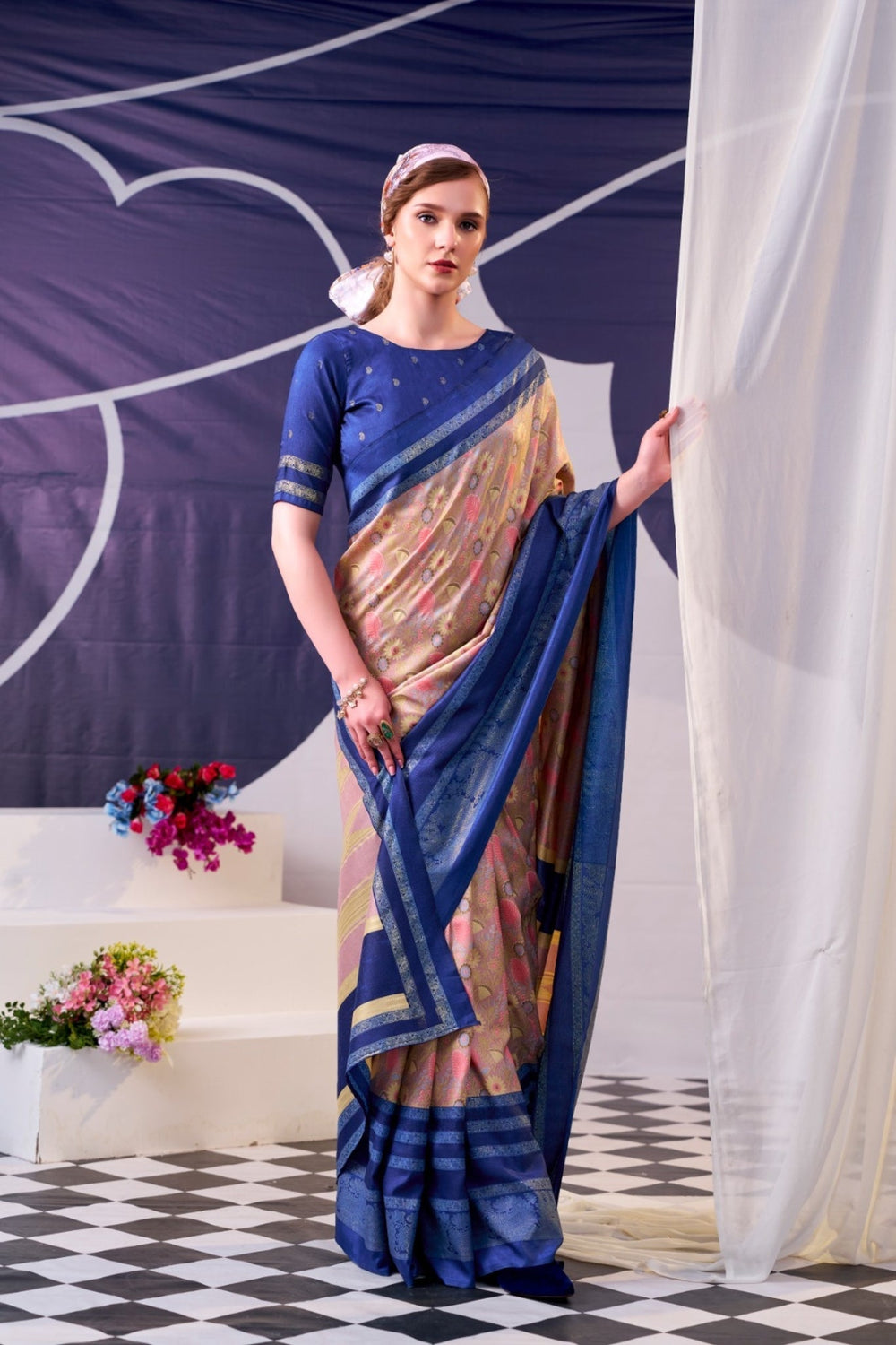 Floral Woven Zari Border Festive Designer Saree for Women