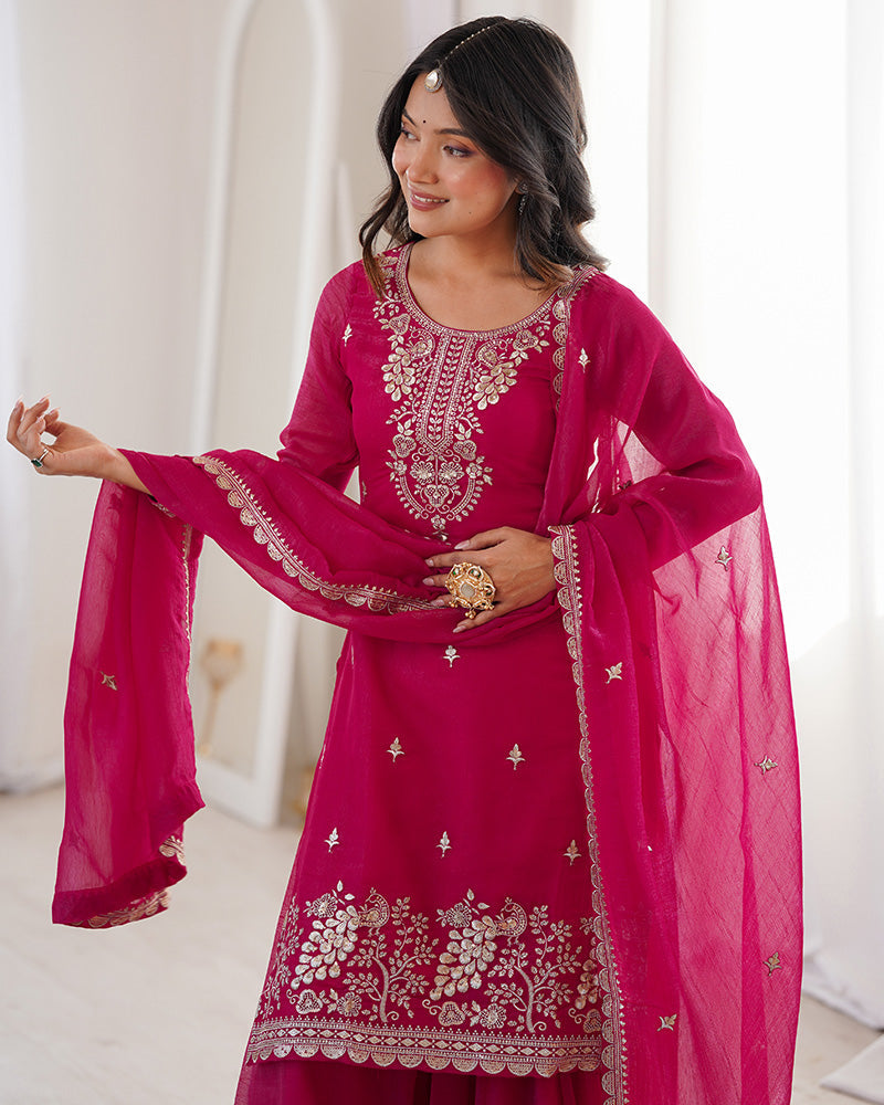 Classy Rani Crunchy Silk Embroidered Palazzo Suit for Women