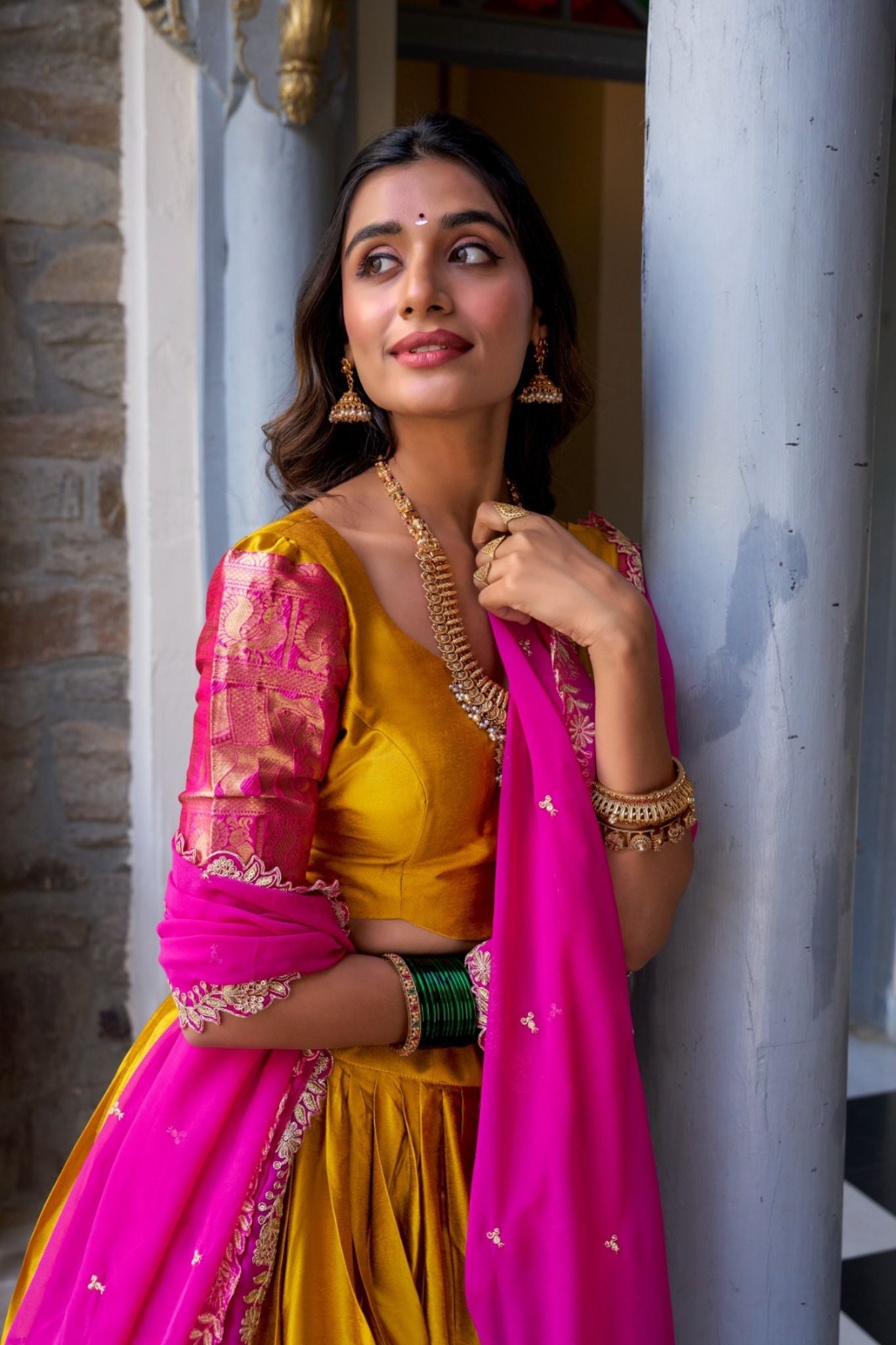 Mustard Tarika Narayan Pattu South Indian Lehenga Set
