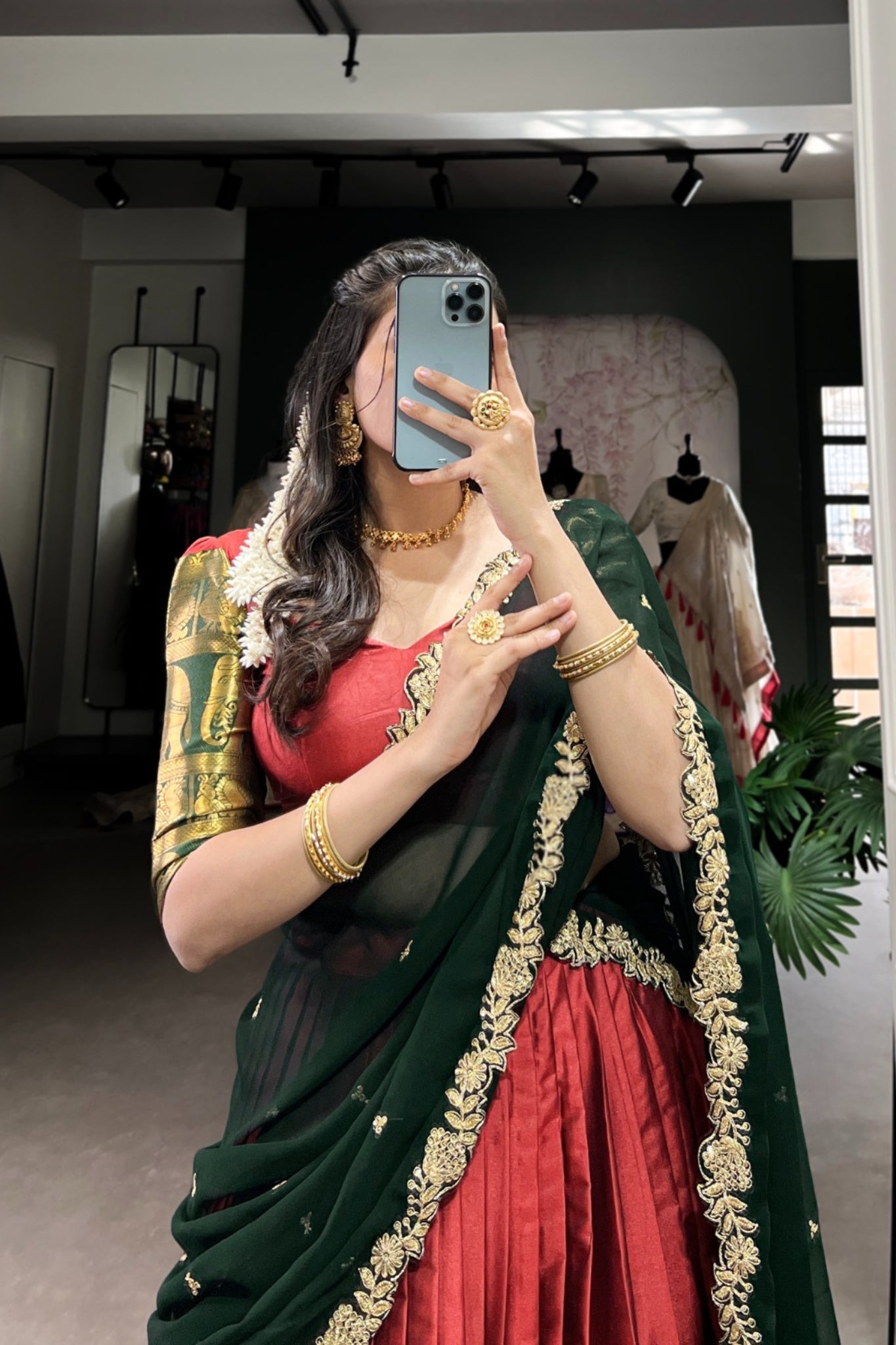 Red Tarika Narayan Pattu South Indian Lehenga Set