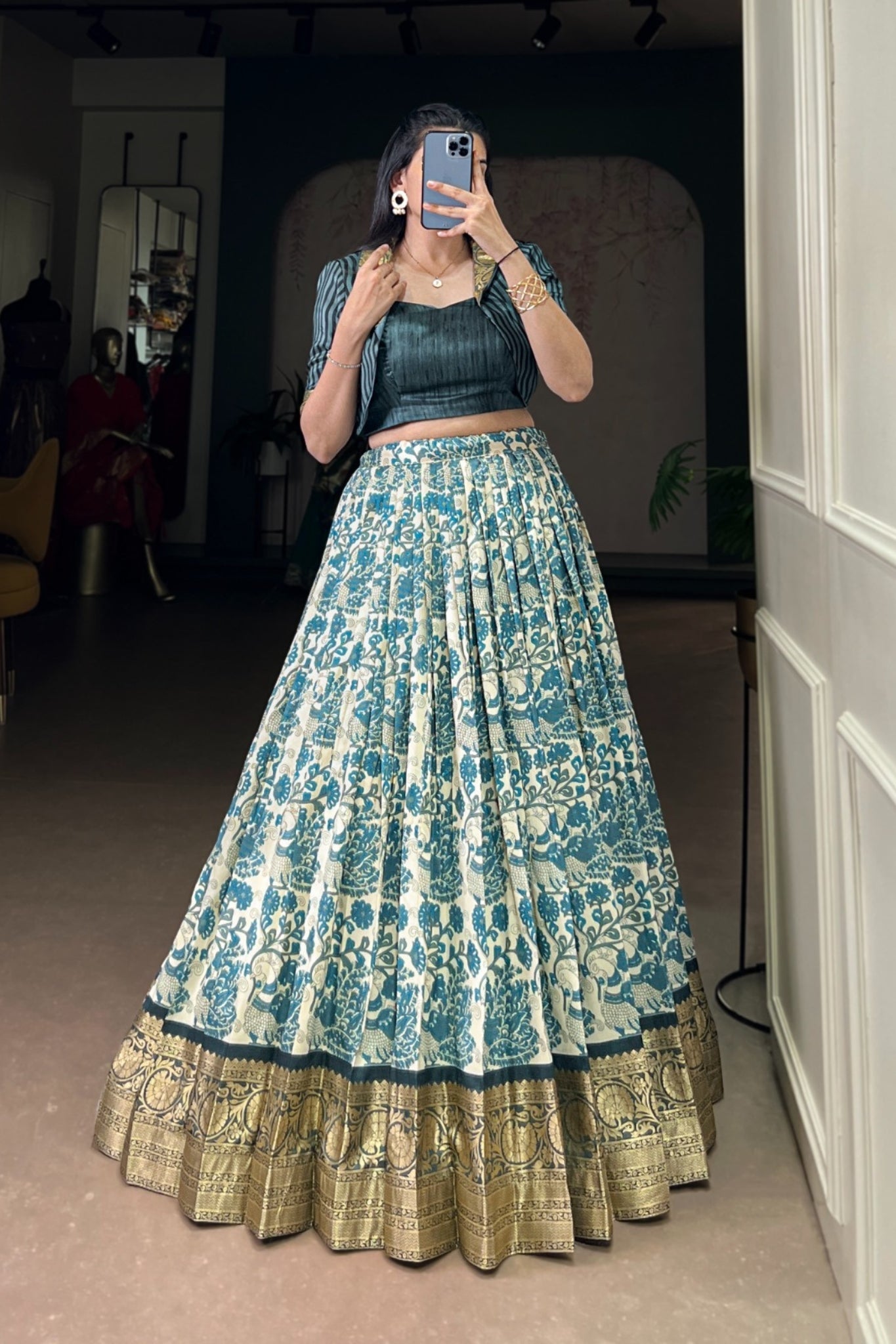Mehndi Handcrafted Tasar Silk Printed With Viscose Border Lehenga Choli