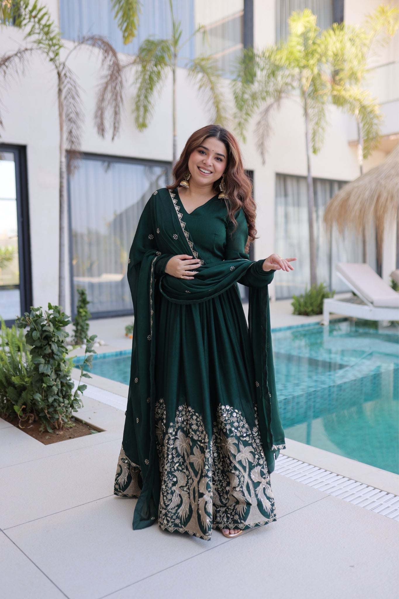 Green Rangoli Crush Sequins Multi Embroidery Anarkali Suit for Women