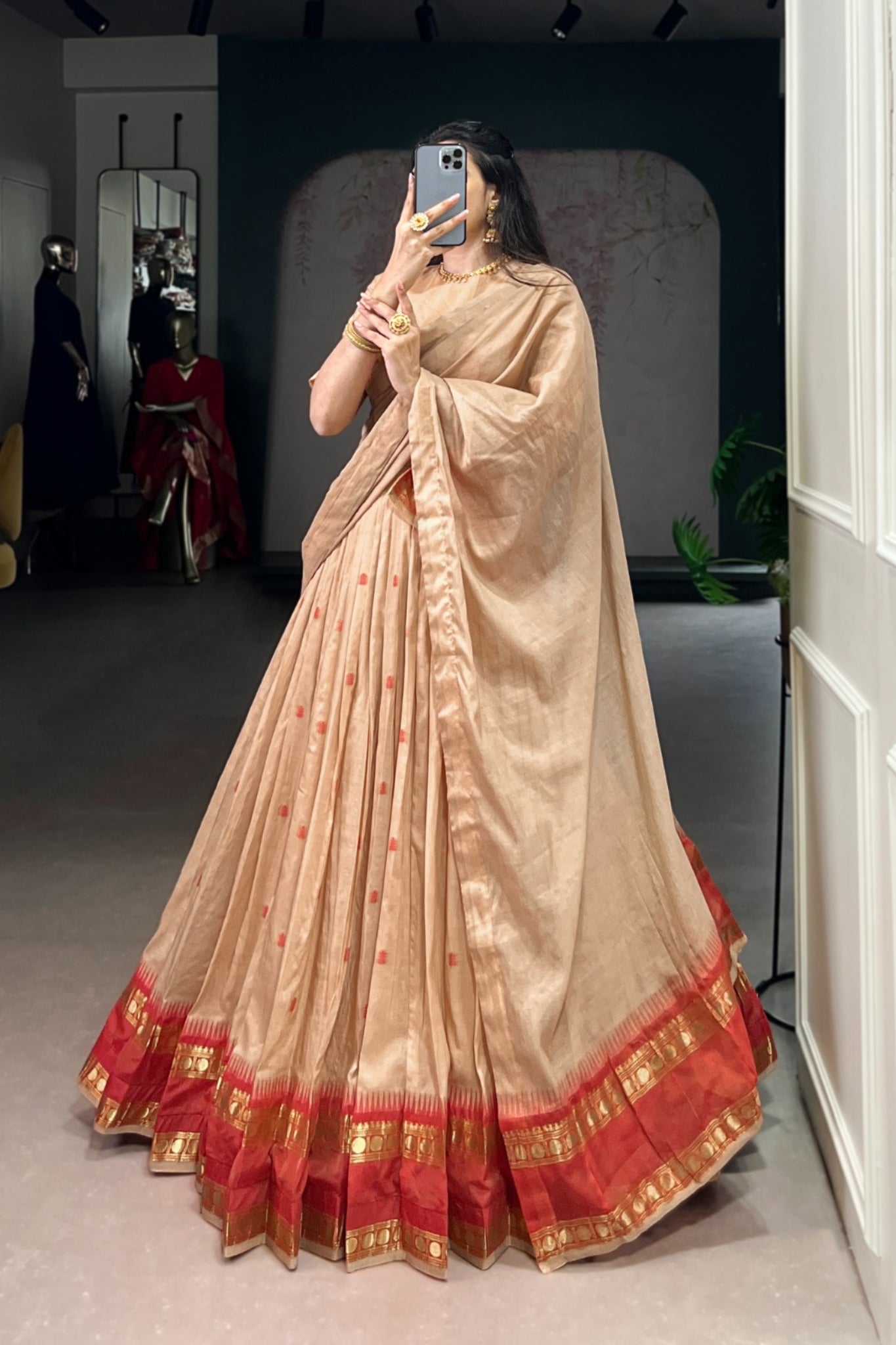 Parrot Green Pure Chanderi Zari Weaving Work South Indian Lehenga Choli