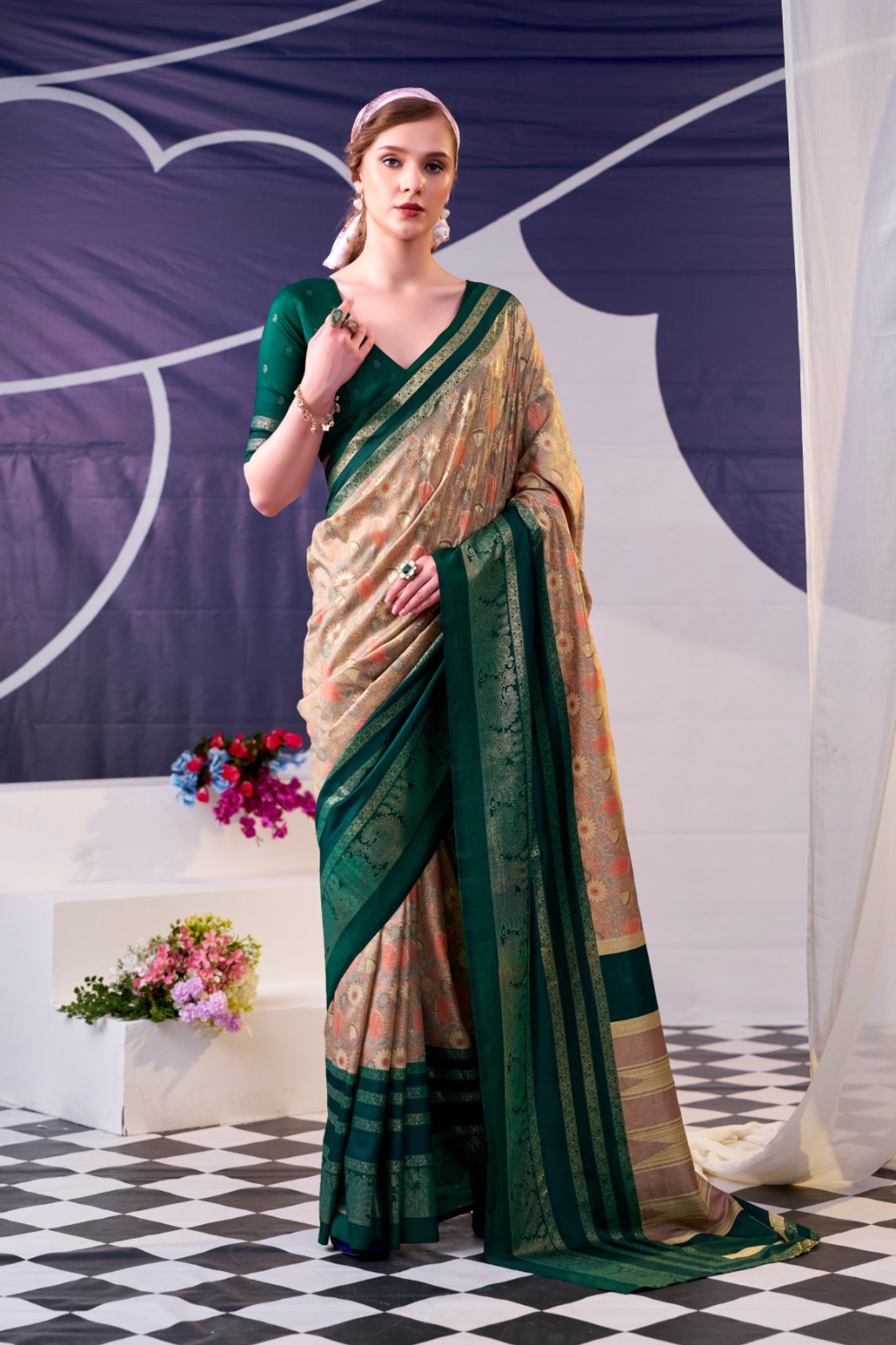 Floral Woven Zari Border Festive Designer Saree for Women