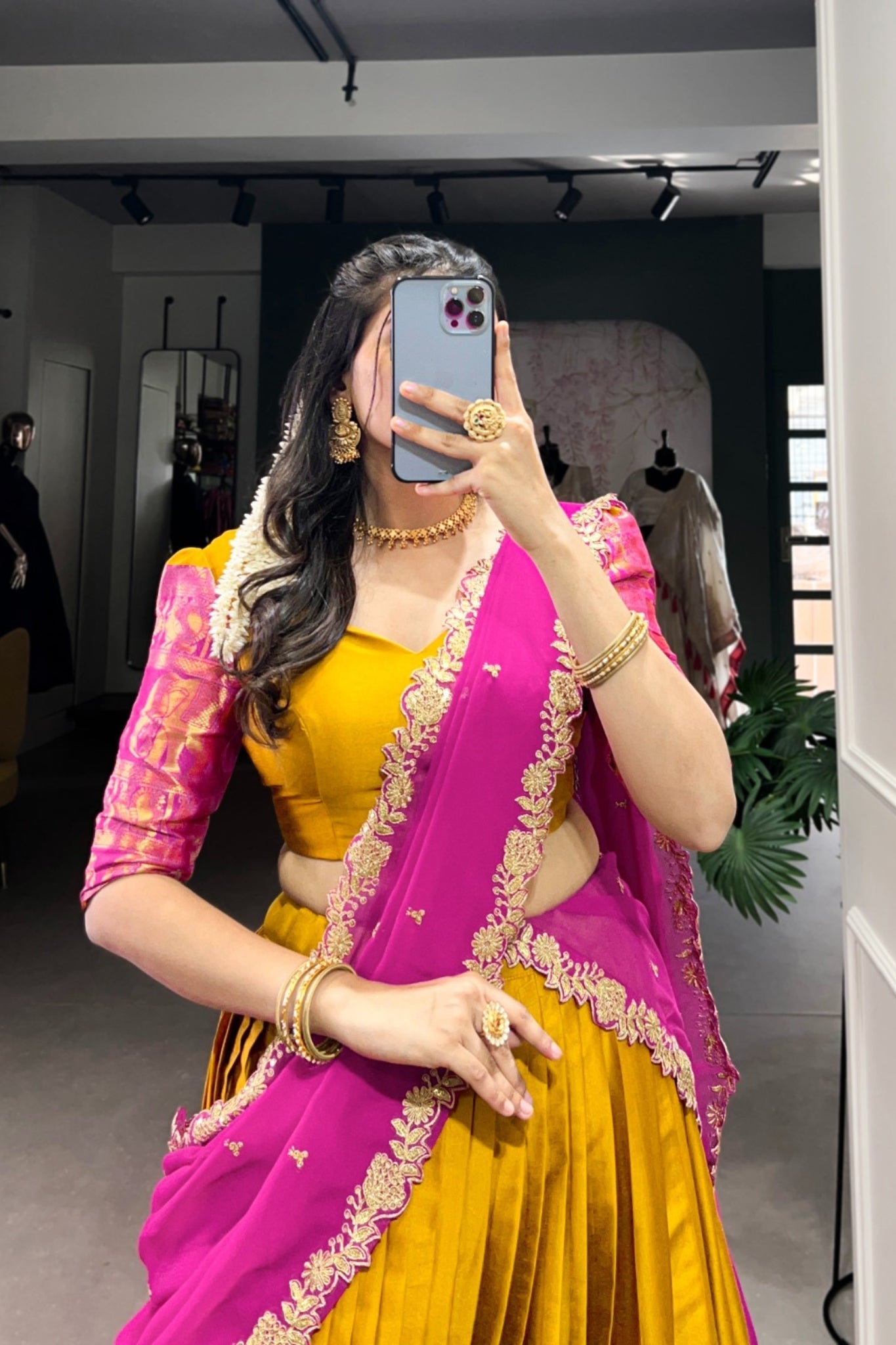 Mustard Tarika Narayan Pattu South Indian Lehenga Set