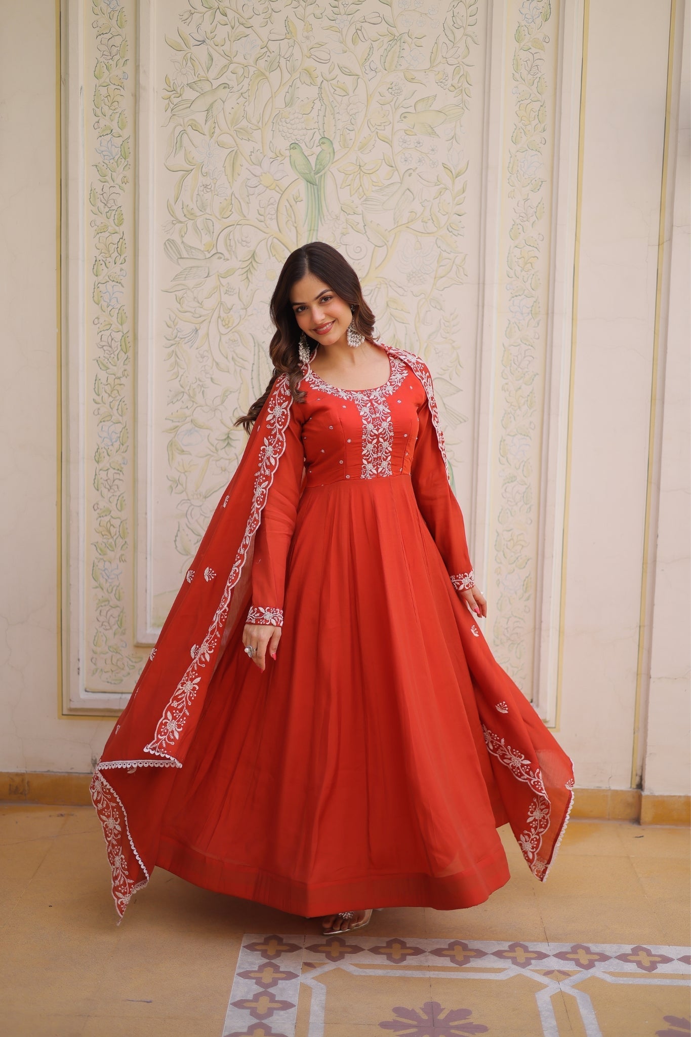 Mal Chanderi Beads Embroidered Anarkali Suit for Women