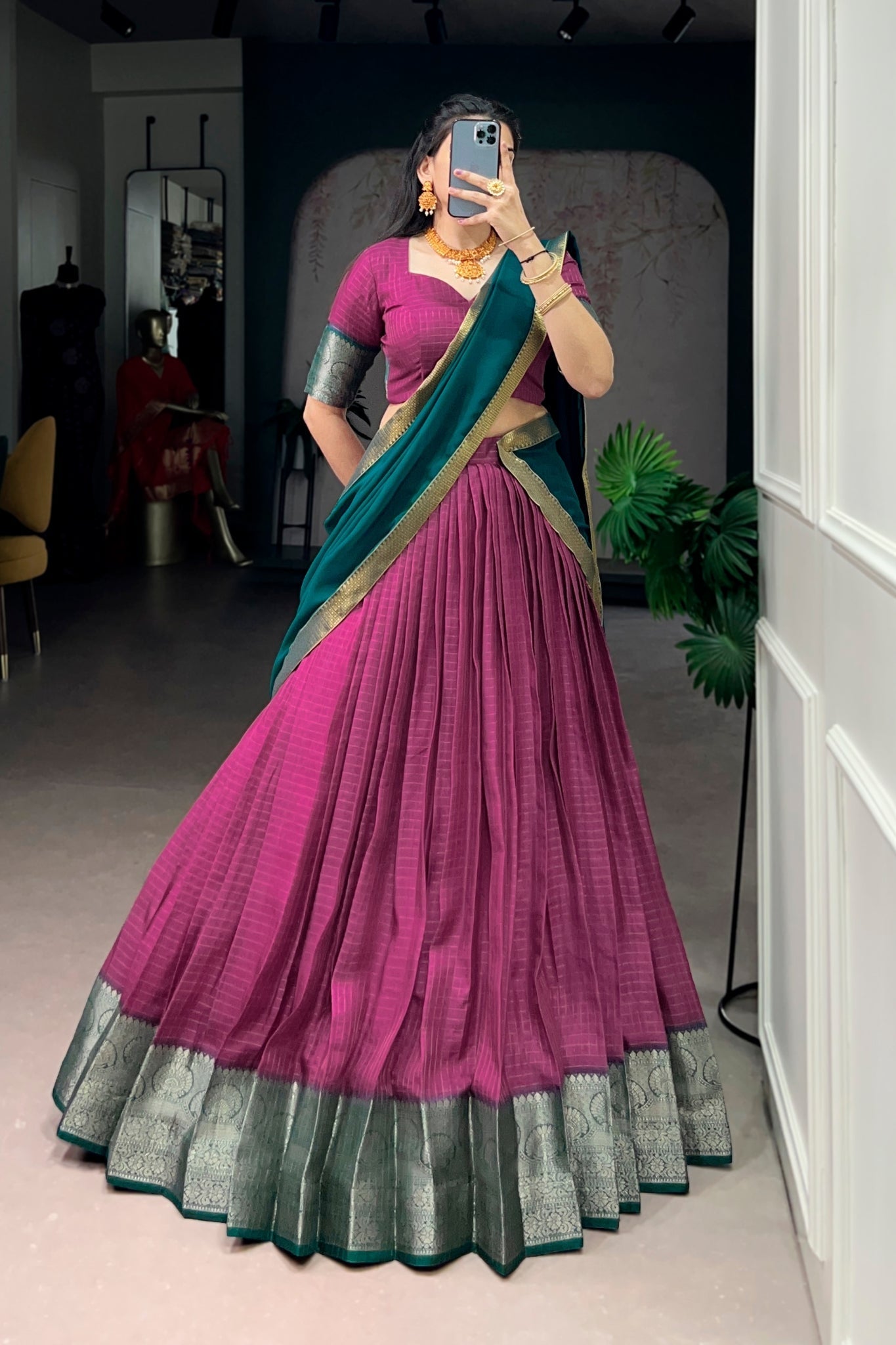 Pink Zari Weaving Embroidered Festive Lehenga Choli for Women