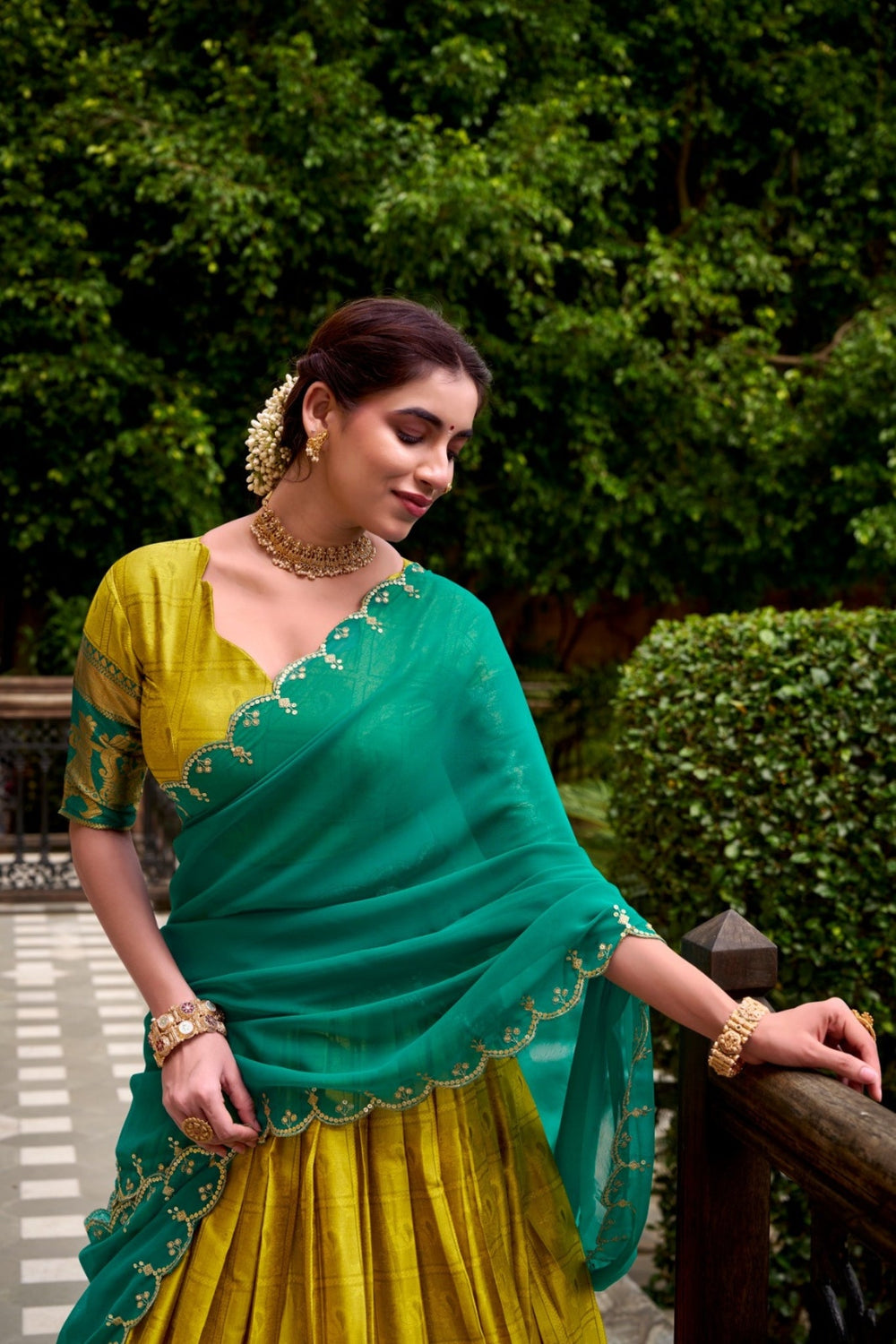 Yellow Poly Cotton Zari Weaving Work Beautiful Lehenga Choli