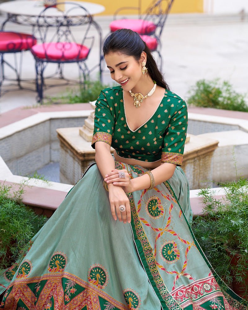 Tasar Silk Printed Sparkle Designer Lehenga Choli Set - Zimonza