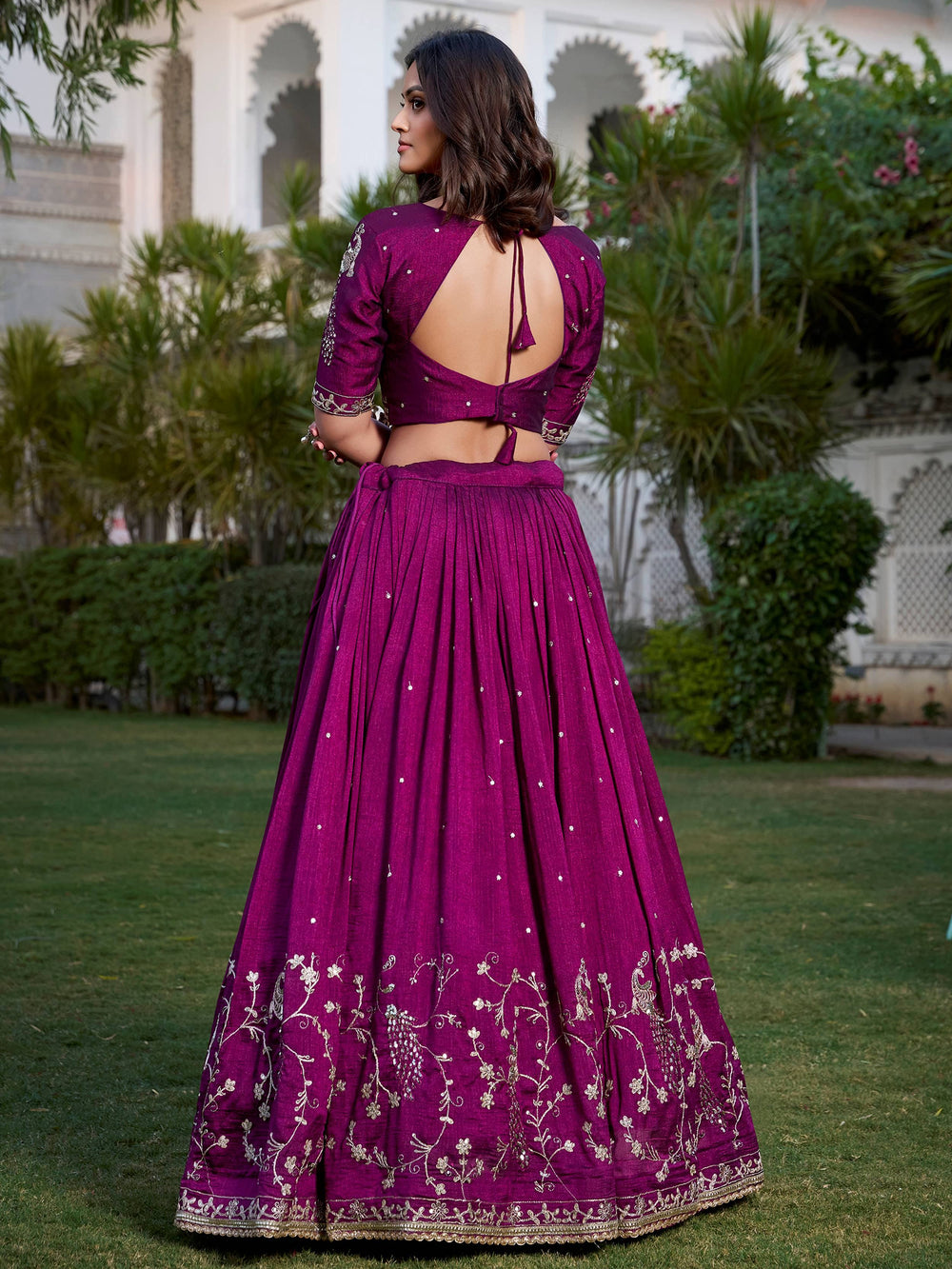 Wine Silk Sequins Embroidered Lehenga Choli With Dupatta
