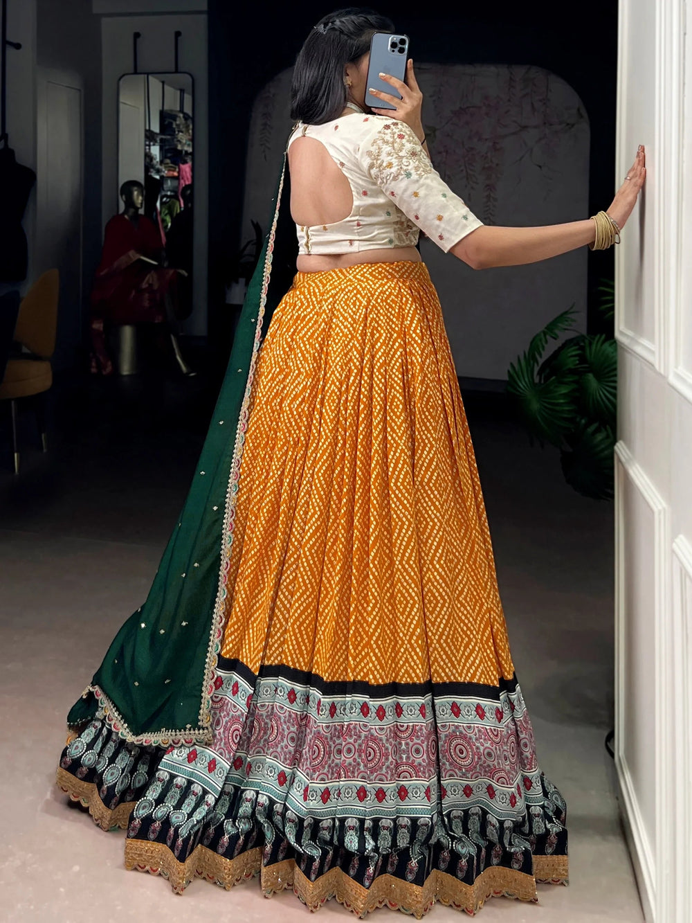 Yellow Rayon Bandhani Printed Haldi Wear Lehenga Choli