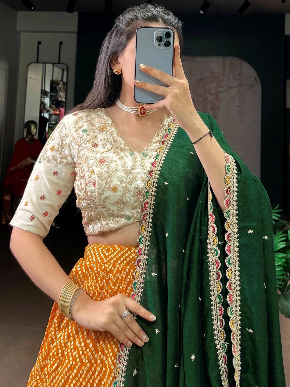 Yellow Rayon Bandhani Printed Haldi Wear Lehenga Choli