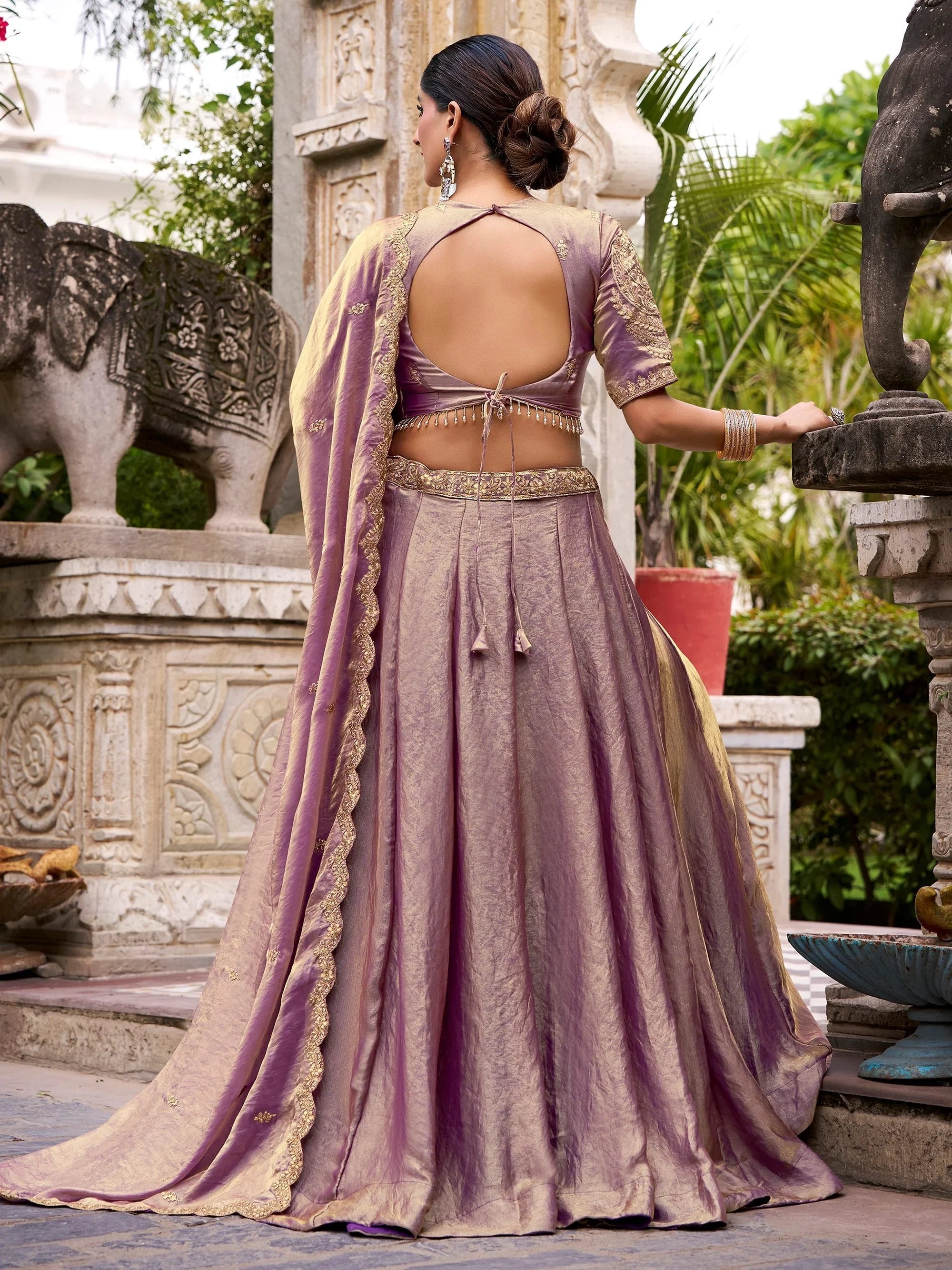 Lavender Organza Embroidered Wedding Lehenga Choli for Women