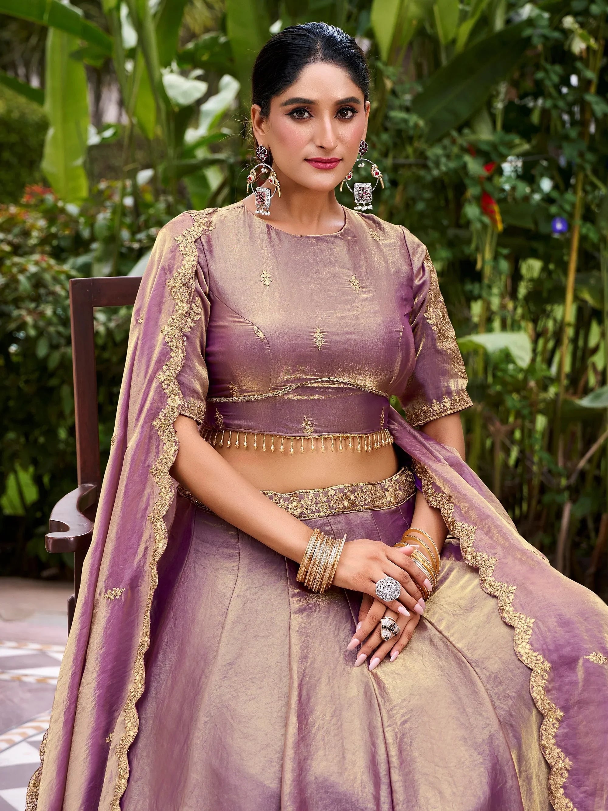 Lavender Organza Embroidered Wedding Lehenga Choli for Women