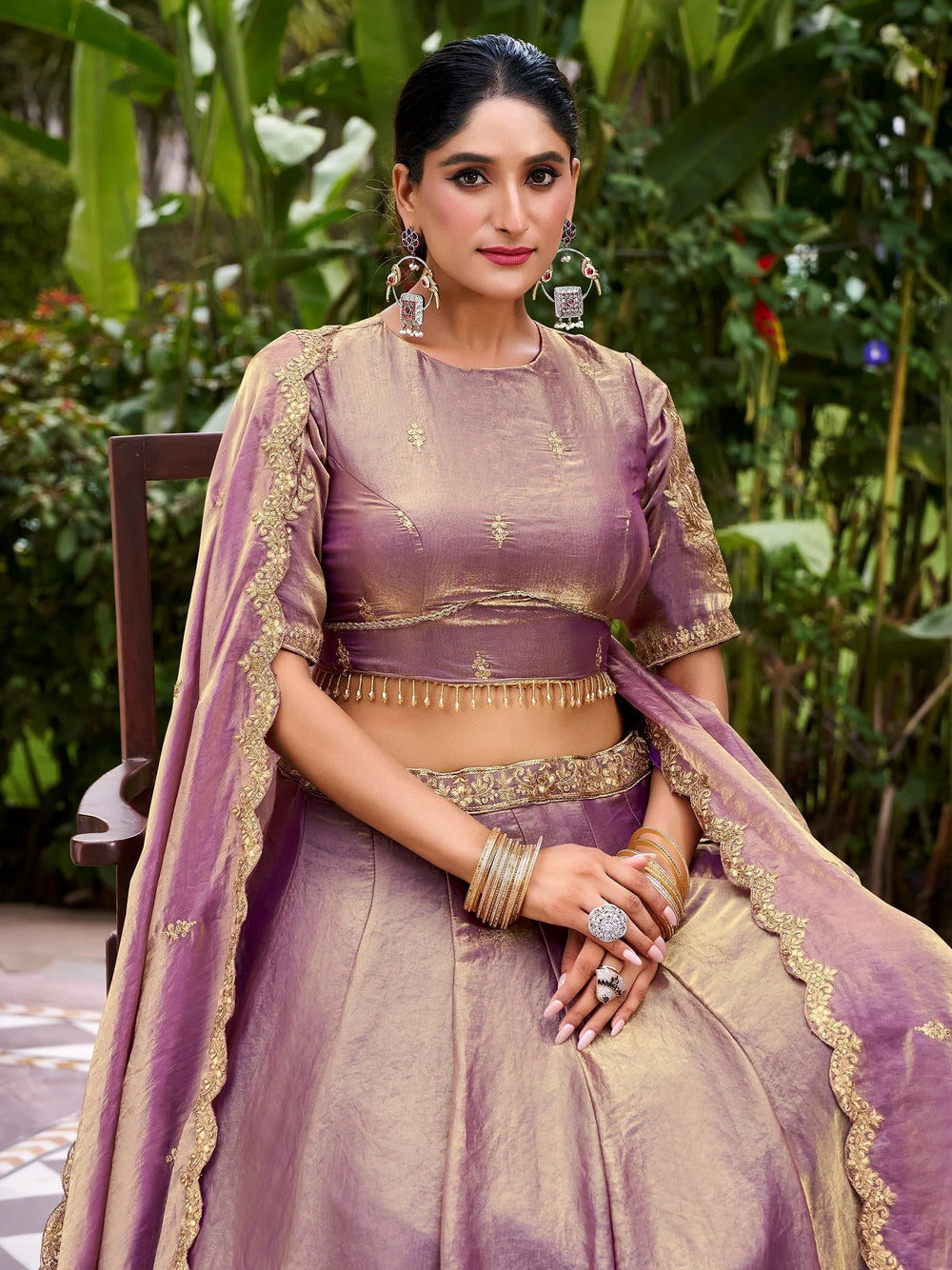 Lavender Organza Embroidered Wedding Lehenga Choli for Women