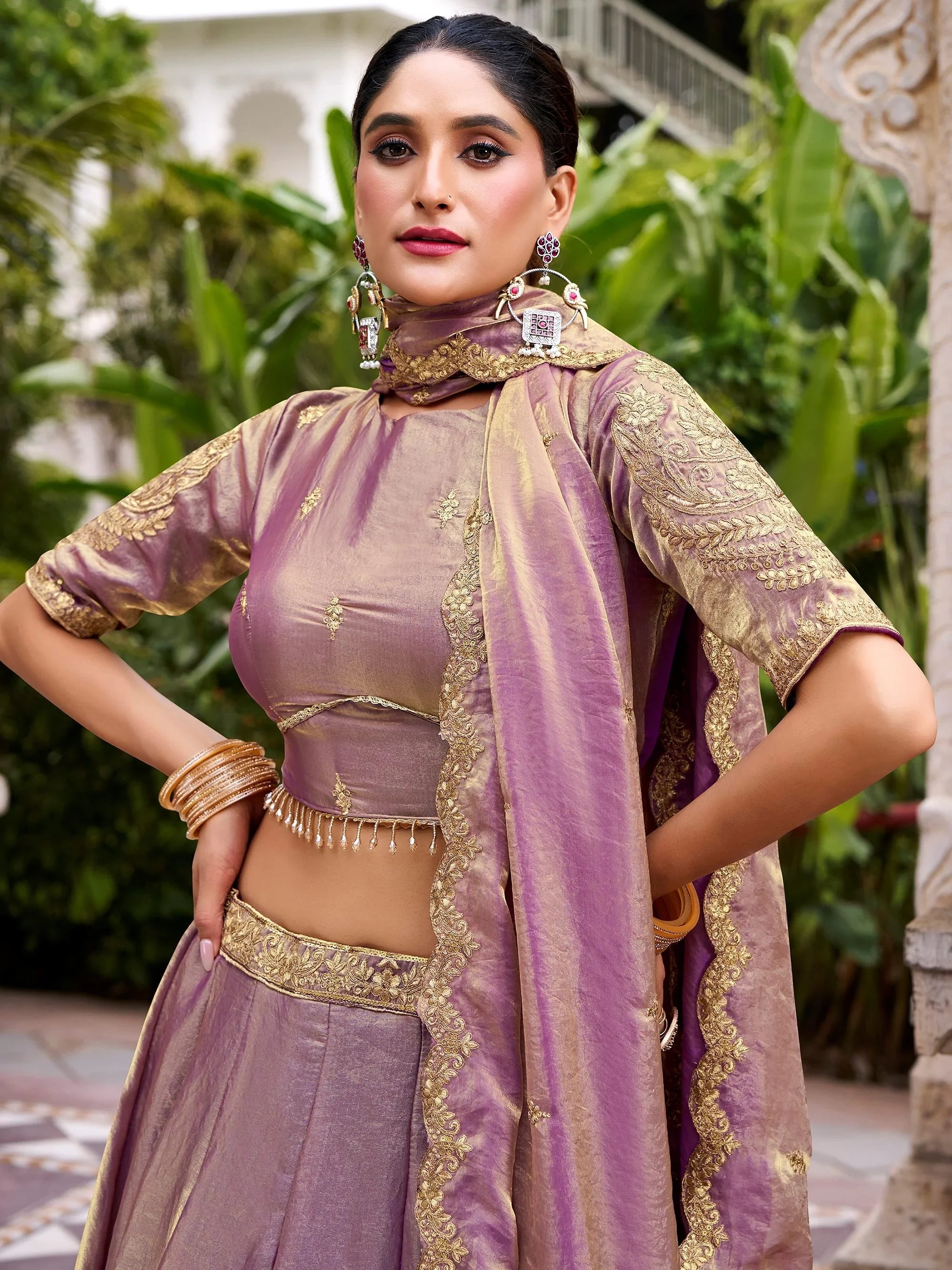 Lavender Organza Embroidered Wedding Lehenga Choli for Women