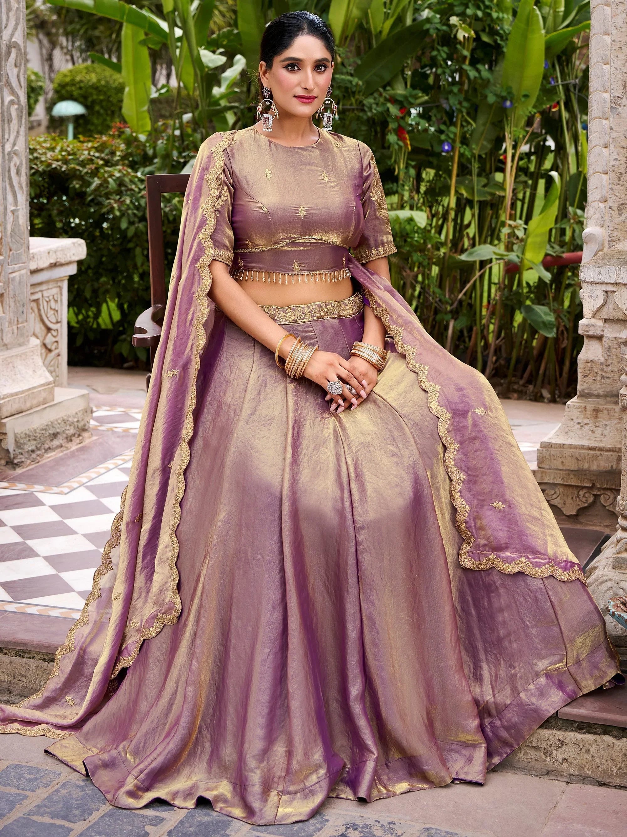 Lavender Organza Embroidered Wedding Lehenga Choli for Women