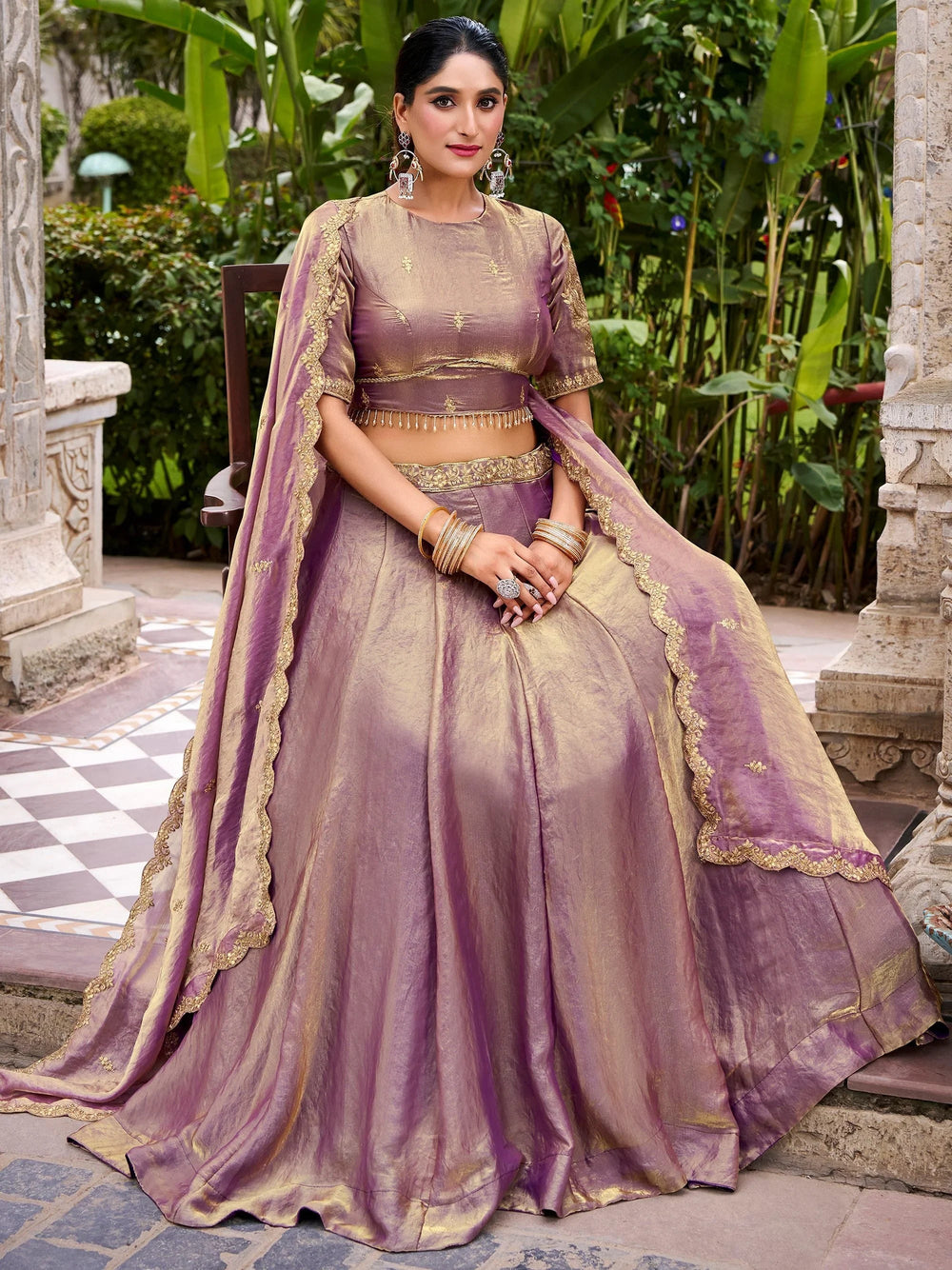 Lavender Organza Embroidered Wedding Lehenga Choli for Women