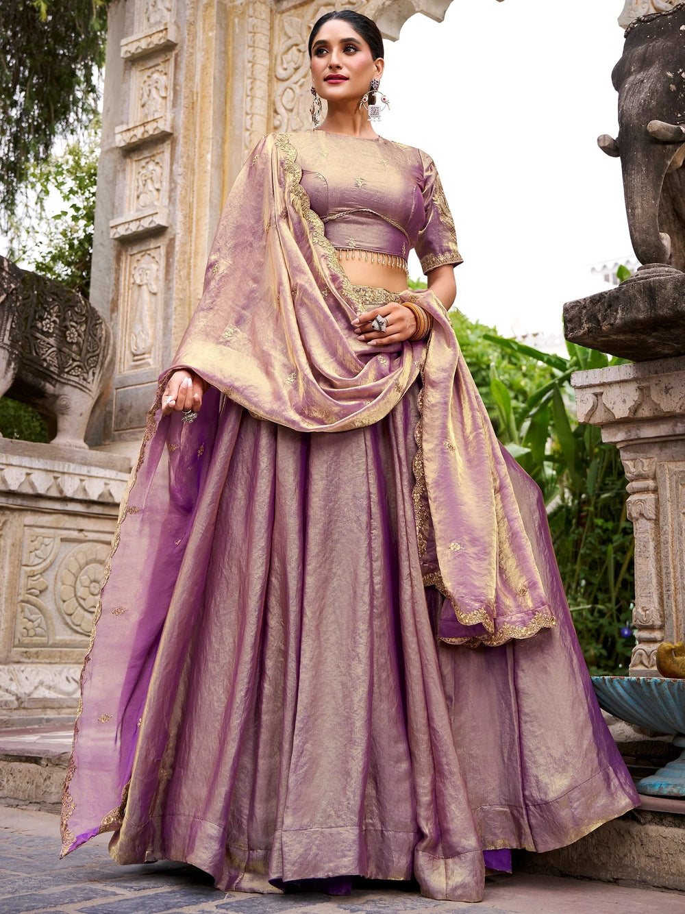Lavender Organza Embroidered Wedding Lehenga Choli for Women