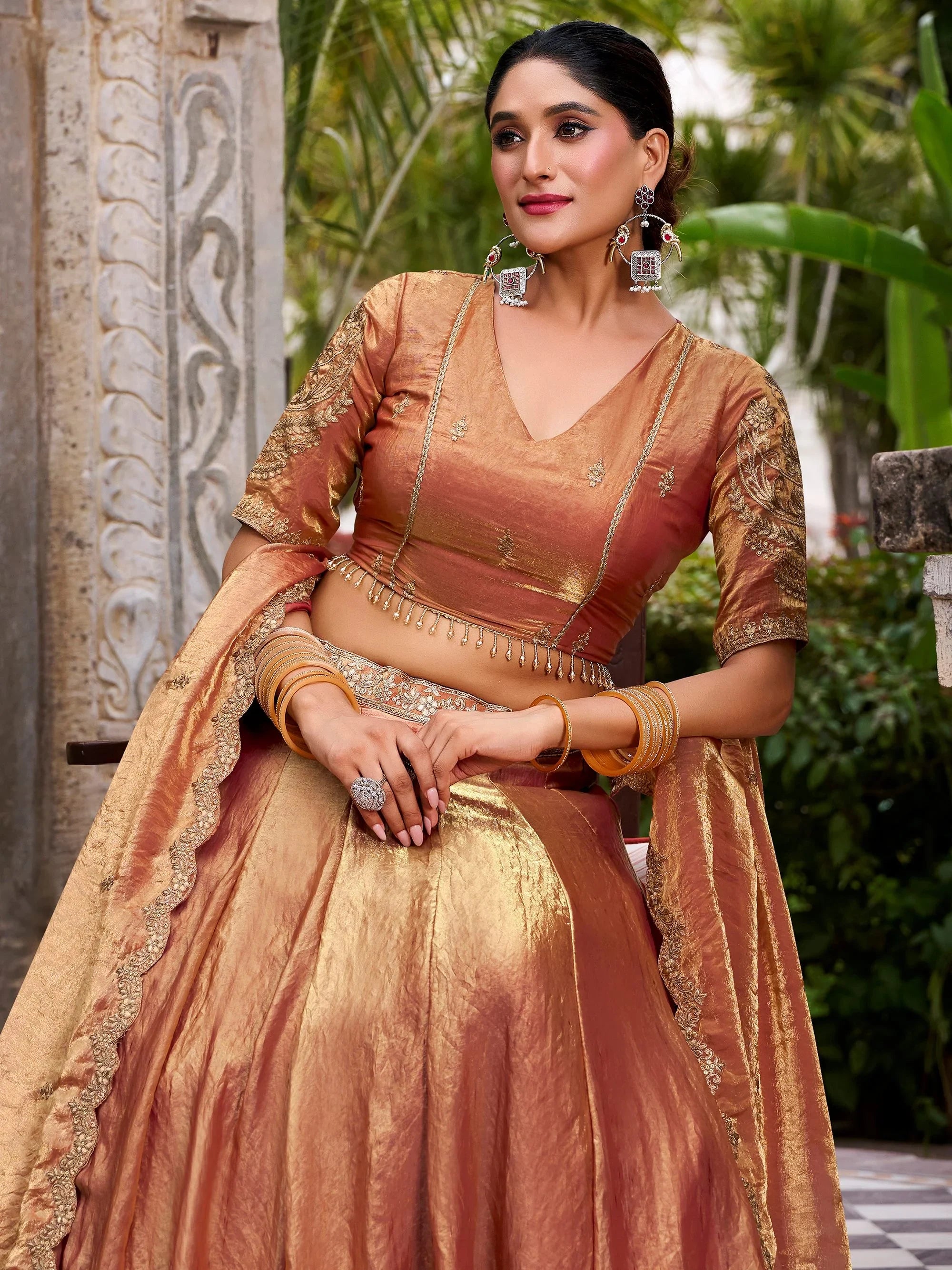 Orange Organza Embroidered Wedding Wear Lehenga Choli for Women