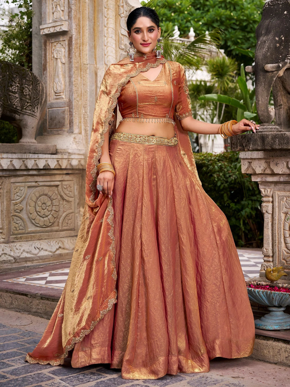 Orange Organza Embroidered Wedding Wear Lehenga Choli for Women