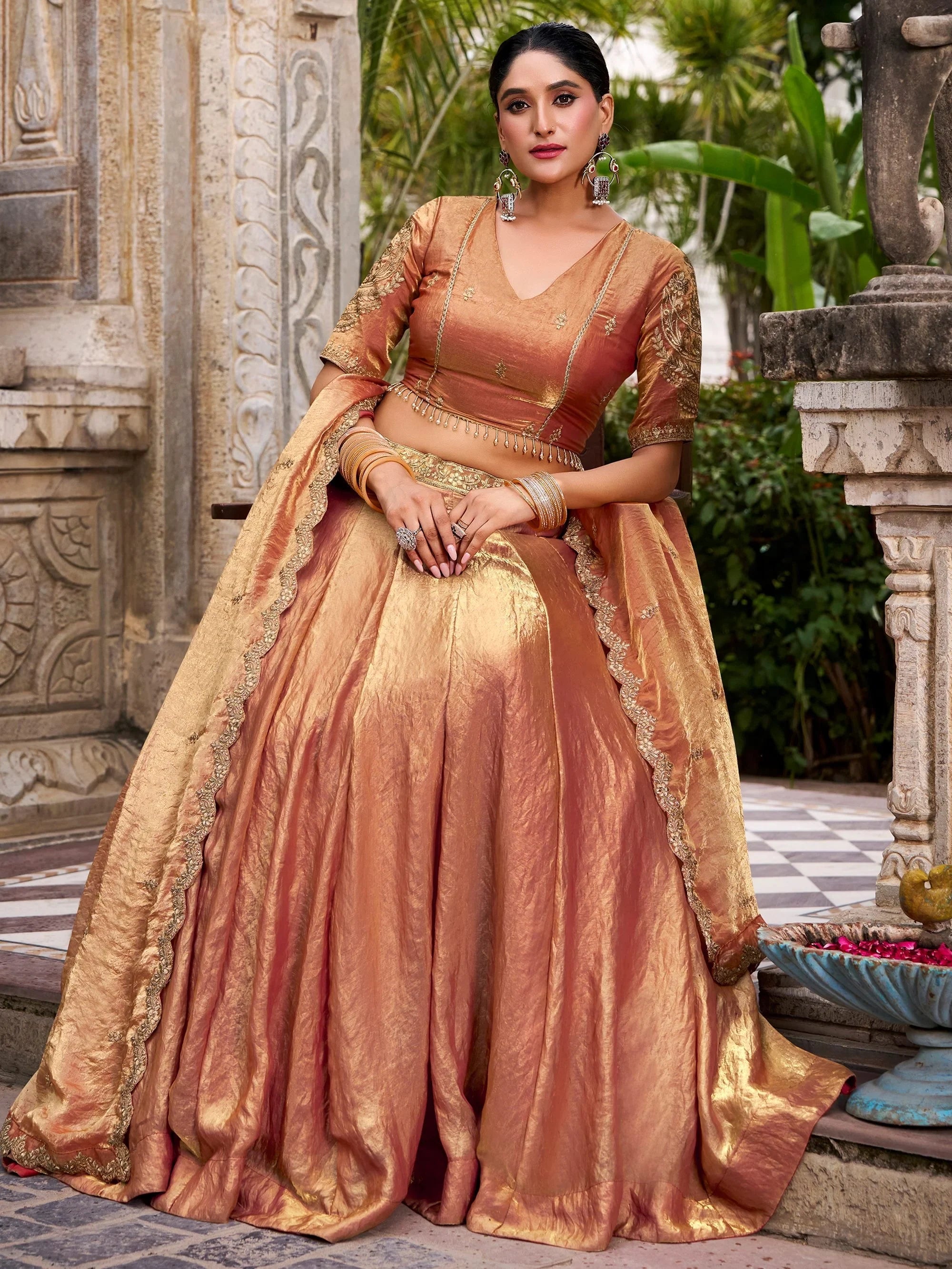Orange Organza Embroidered Wedding Wear Lehenga Choli for Women