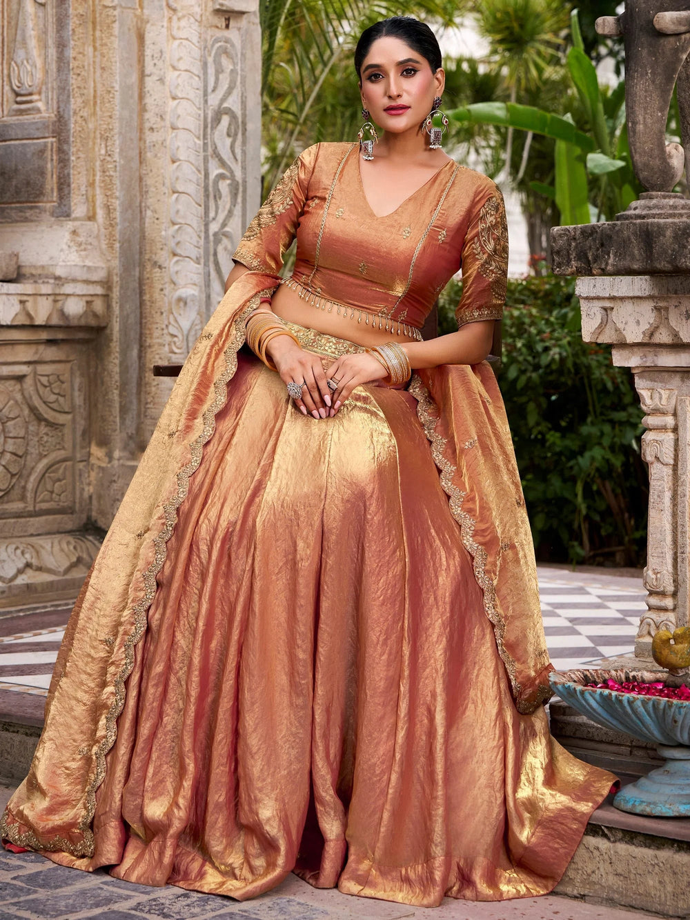 Orange Organza Embroidered Wedding Wear Lehenga Choli for Women