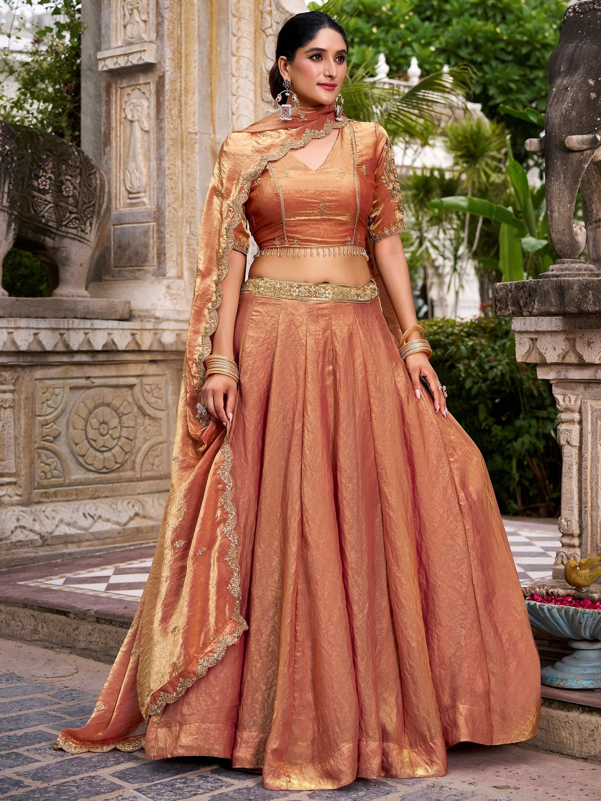 Orange Organza Embroidered Wedding Wear Lehenga Choli for Women