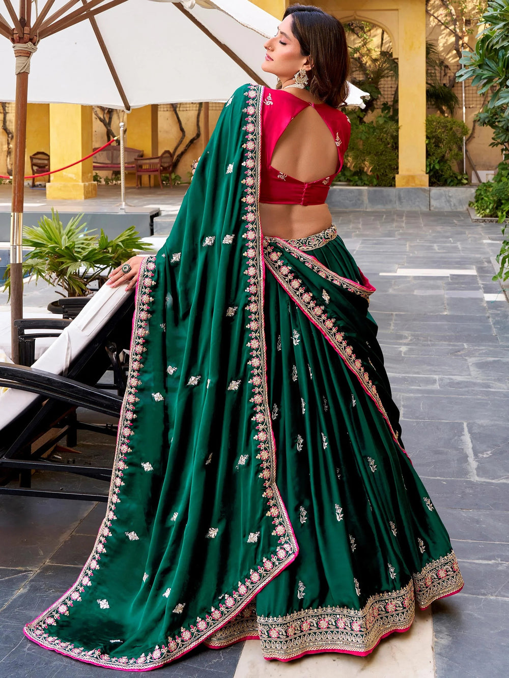 Green Silk Embroidered Wedding Wear Lehenga Choli for Women