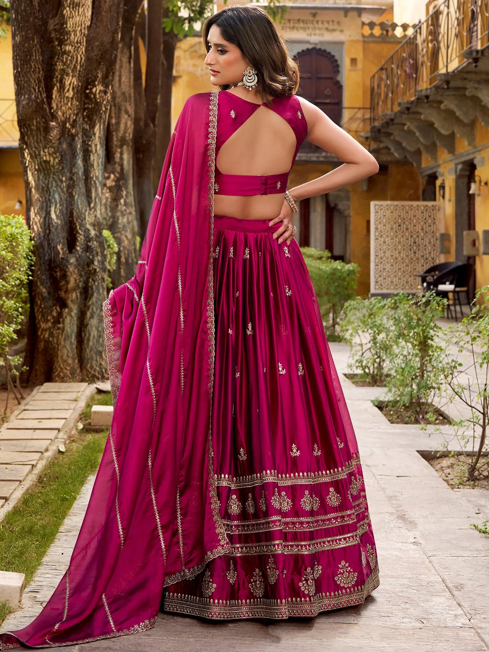 Pink Silk Embroidered Engagement Wear Lehenga Choli for Women