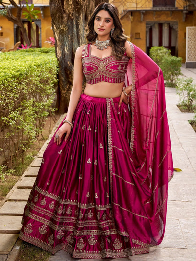 Pink Silk Embroidered Engagement Wear Lehenga Choli for Women