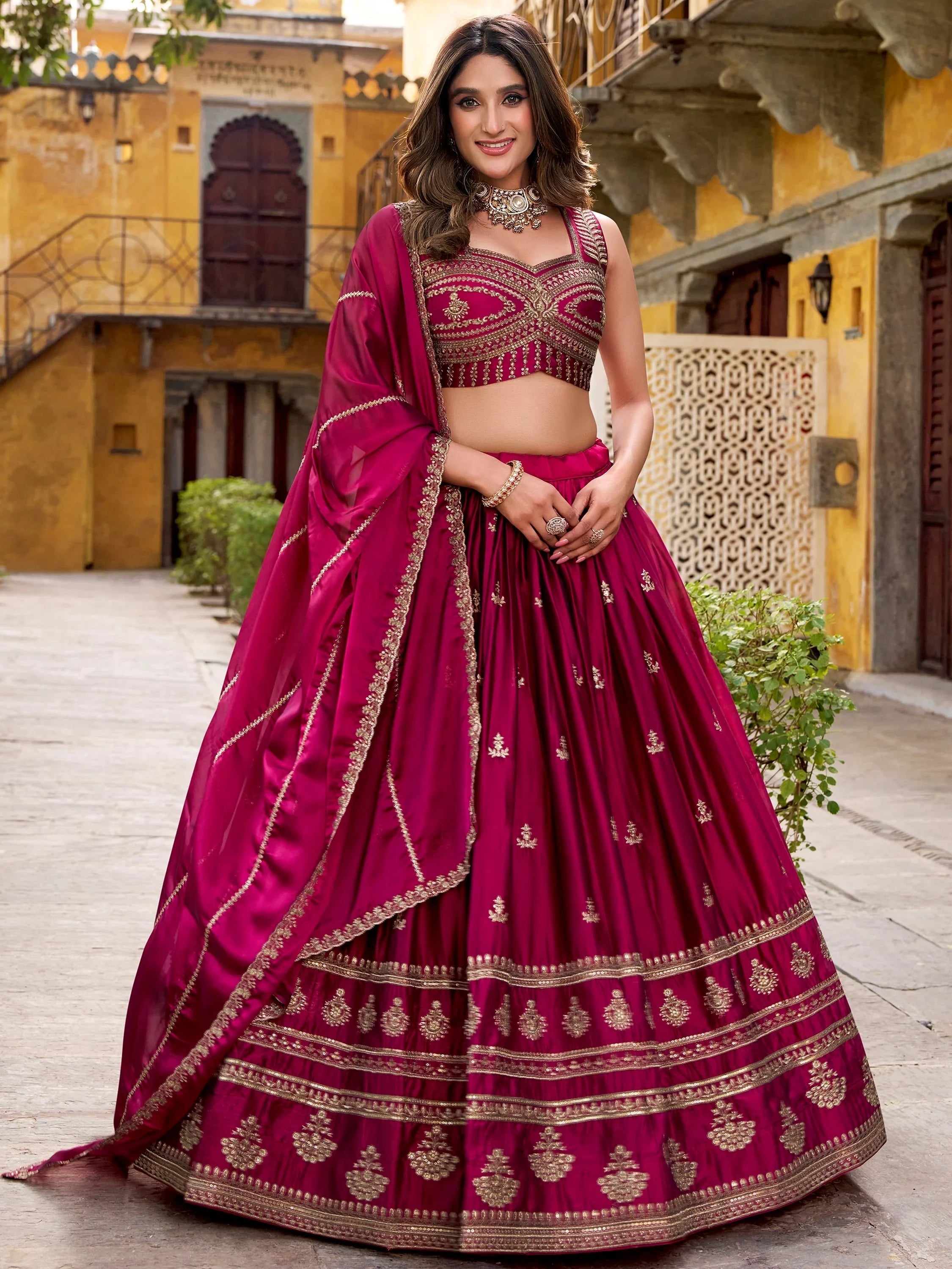 Pink Silk Embroidered Engagement Wear Lehenga Choli for Women