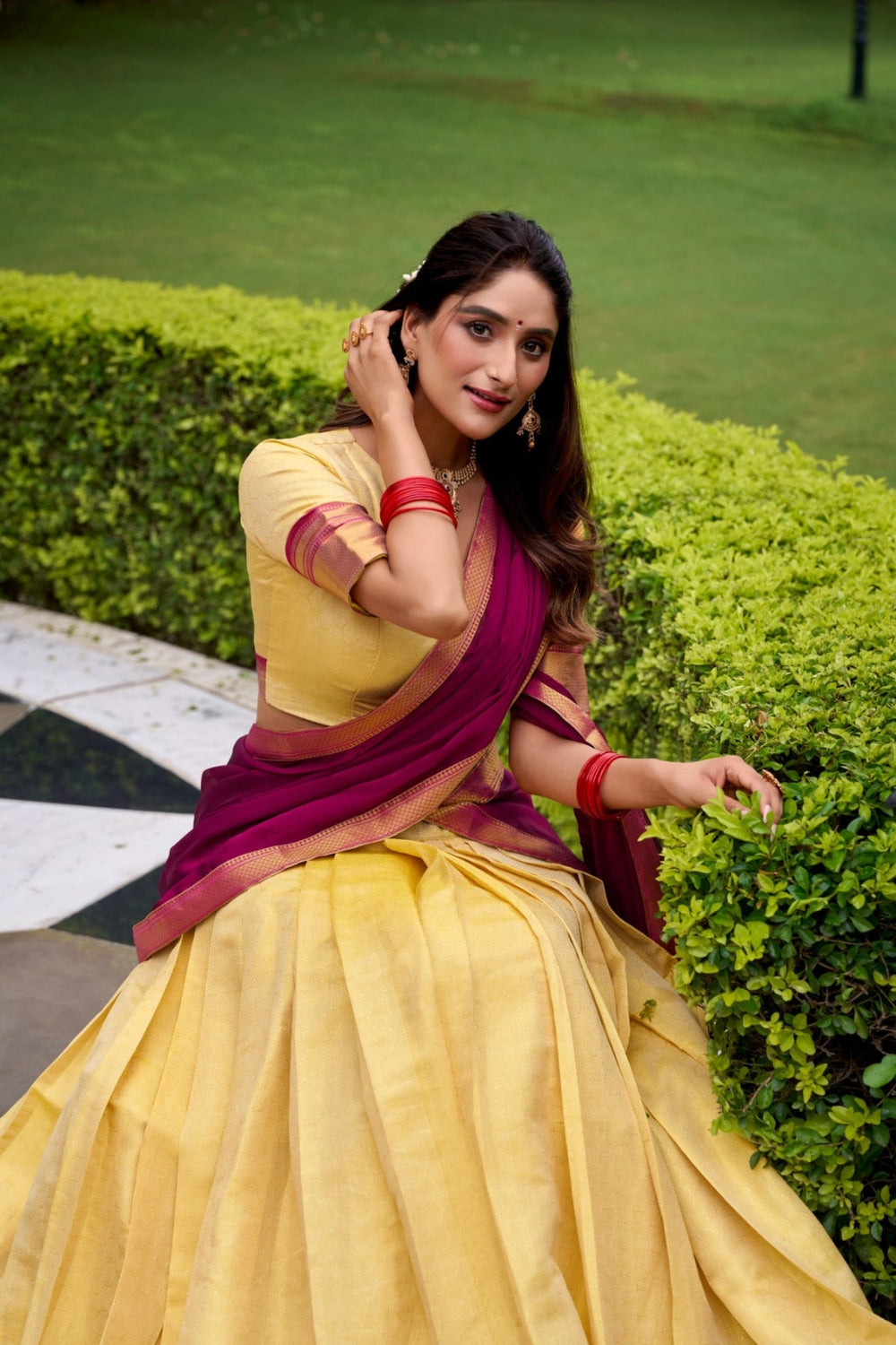 Rani Pink The Royal Kanchipuram Zari Weave Half Saree