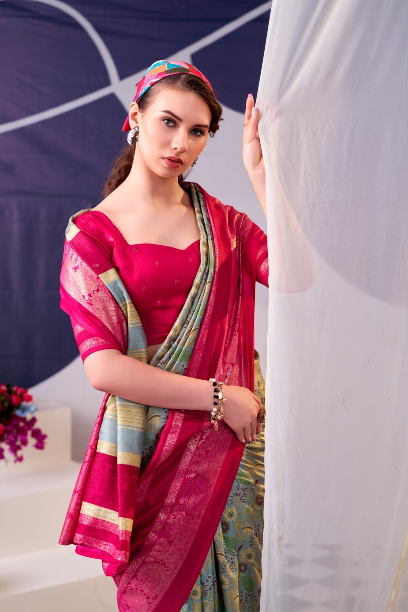 Floral Woven Zari Border Festive Designer Saree for Women