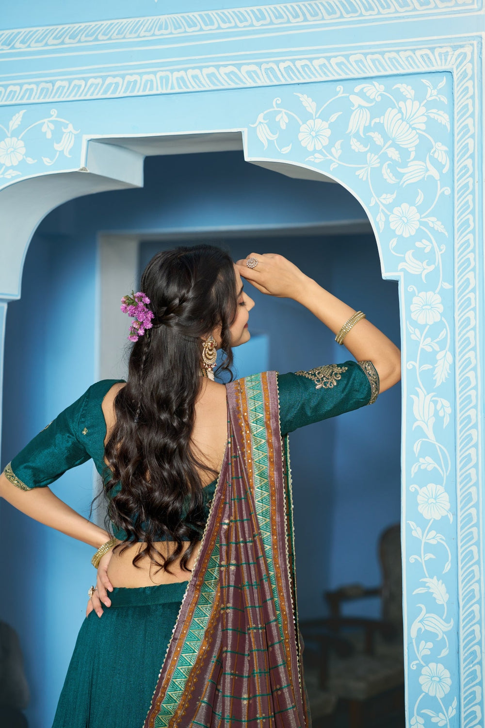 Stunning Vichitra Silk Embroidery Sequins Worked Lehenga Choli Set - Zimonza