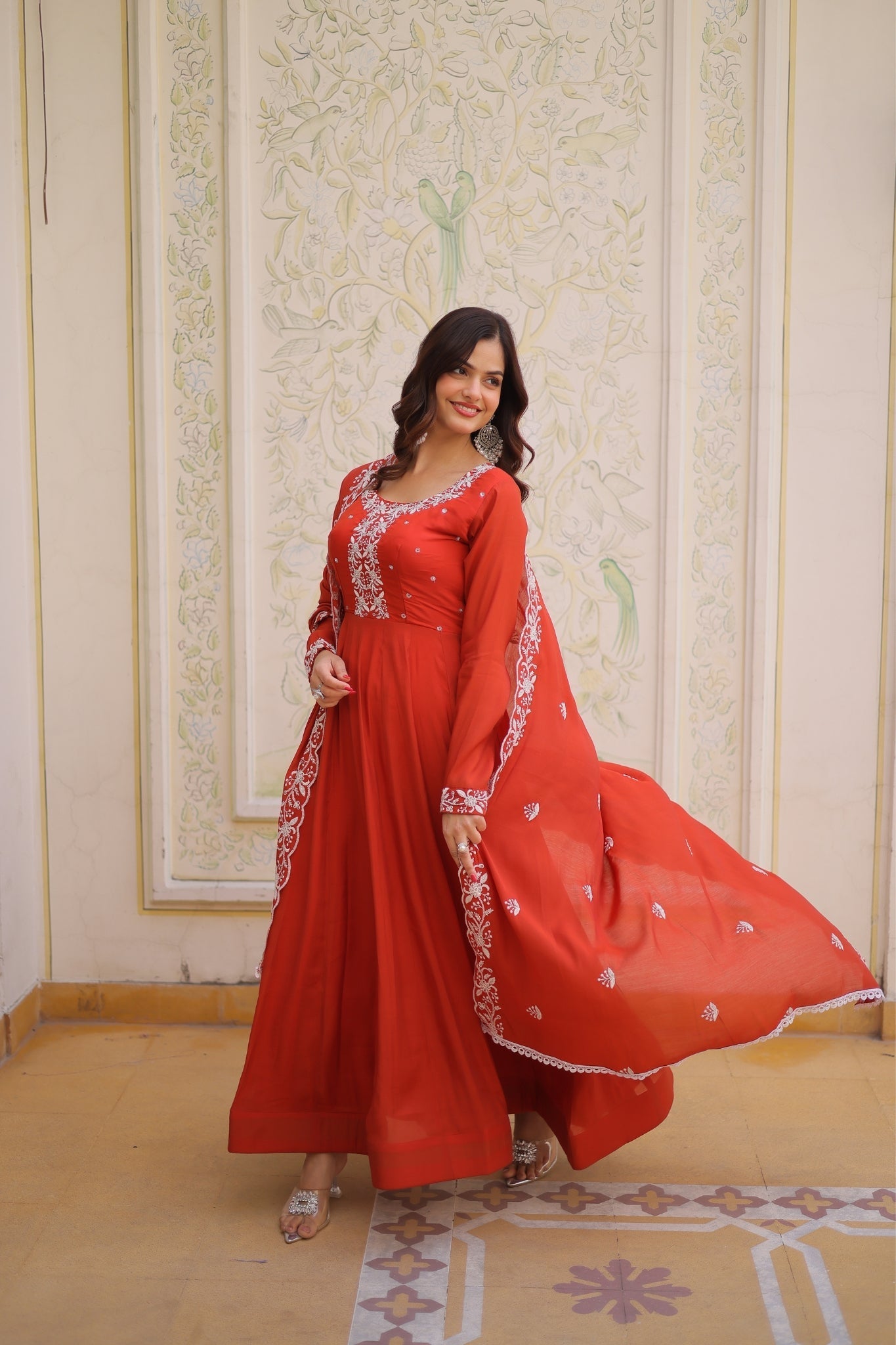 Mal Chanderi Beads Embroidered Anarkali Suit for Women