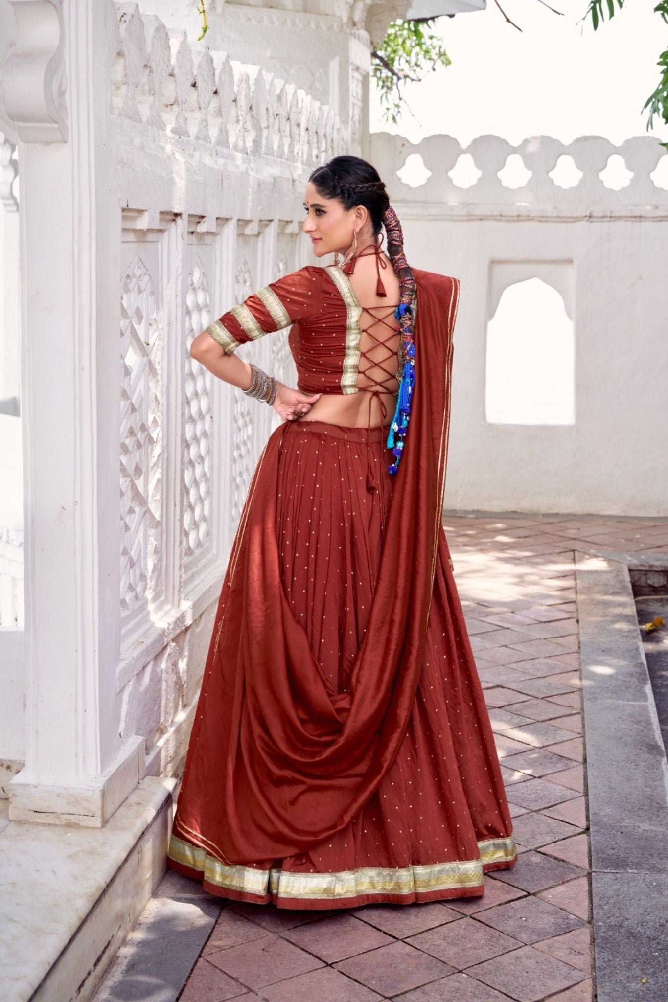 Orange Pure Chanderi Zari Weaving Lehenga Choli Set For Festive And Wedding Special