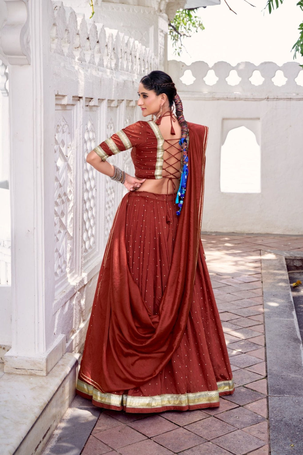 Orange Pure Chanderi Zari Weaving Lehenga Choli Set For Festive And Wedding Special
