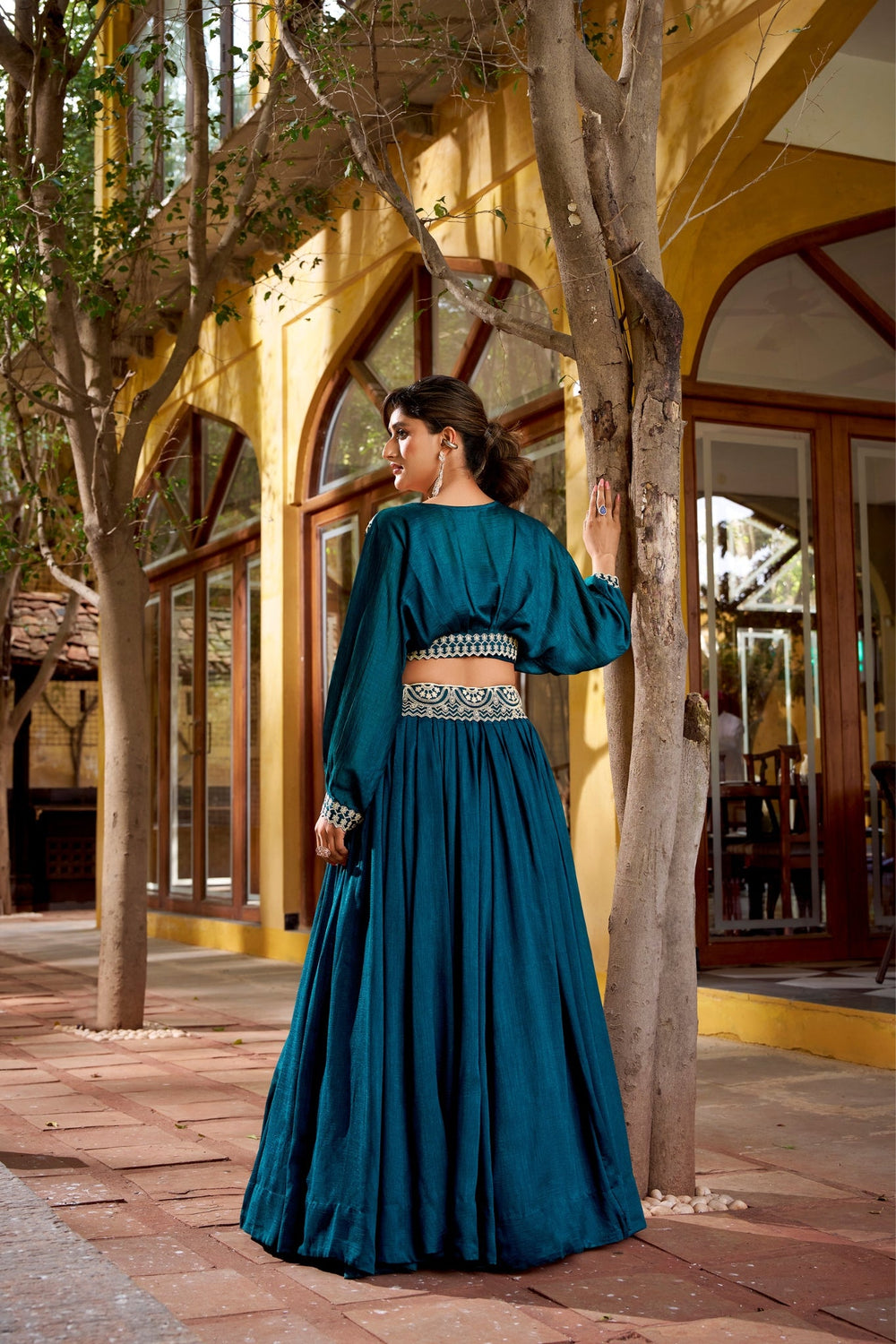 Pearl Blue Designer Vichitra Silk Thread Embroidered Lehenga Co Ord Set
