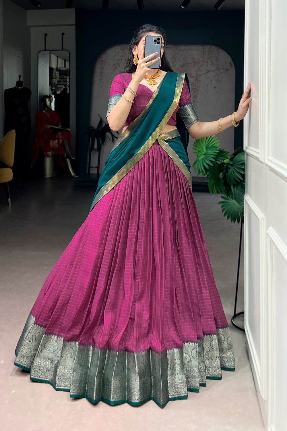 Pink Zari Weaving Embroidered Festive Lehenga Choli for Women