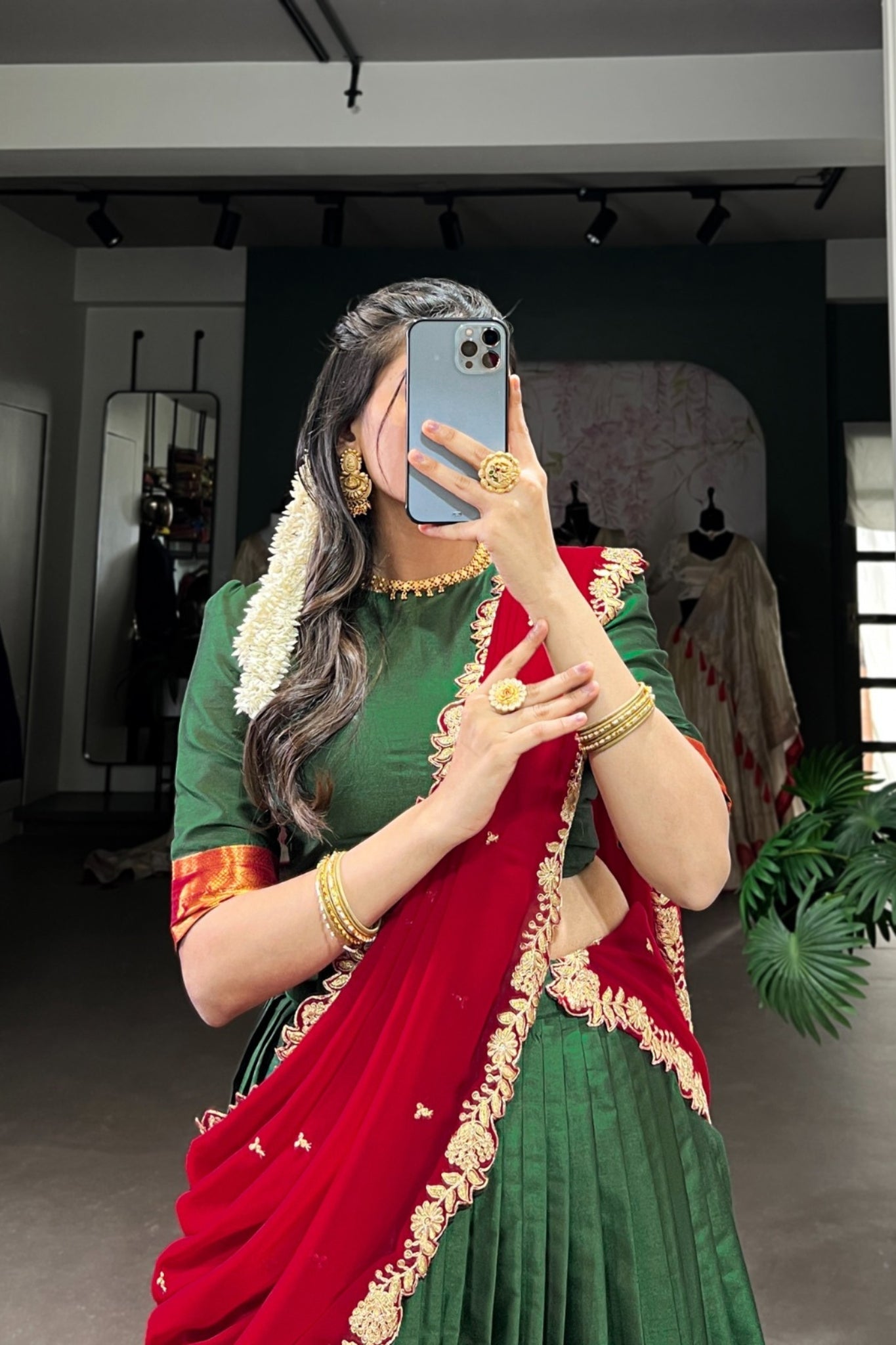 Green Tarika Narayan Pattu South Indian Lehenga Set