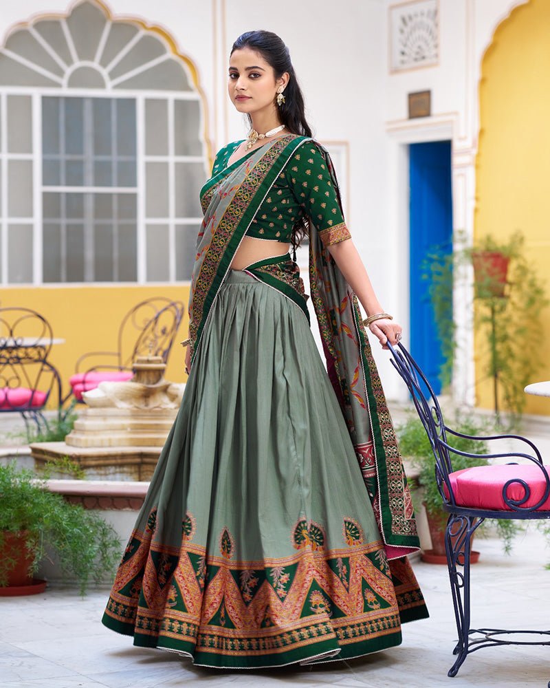 Tasar Silk Printed Sparkle Designer Lehenga Choli Set - Zimonza