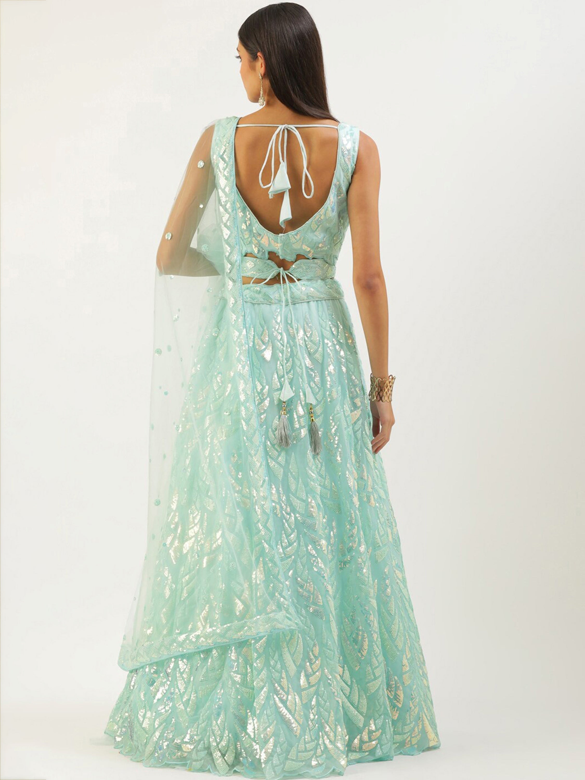 Sequins embellished net lehenga choli with dupatta for wedding and party wear