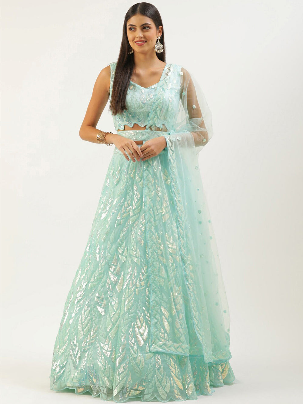 Sequins embellished net lehenga choli with dupatta for wedding and party wear