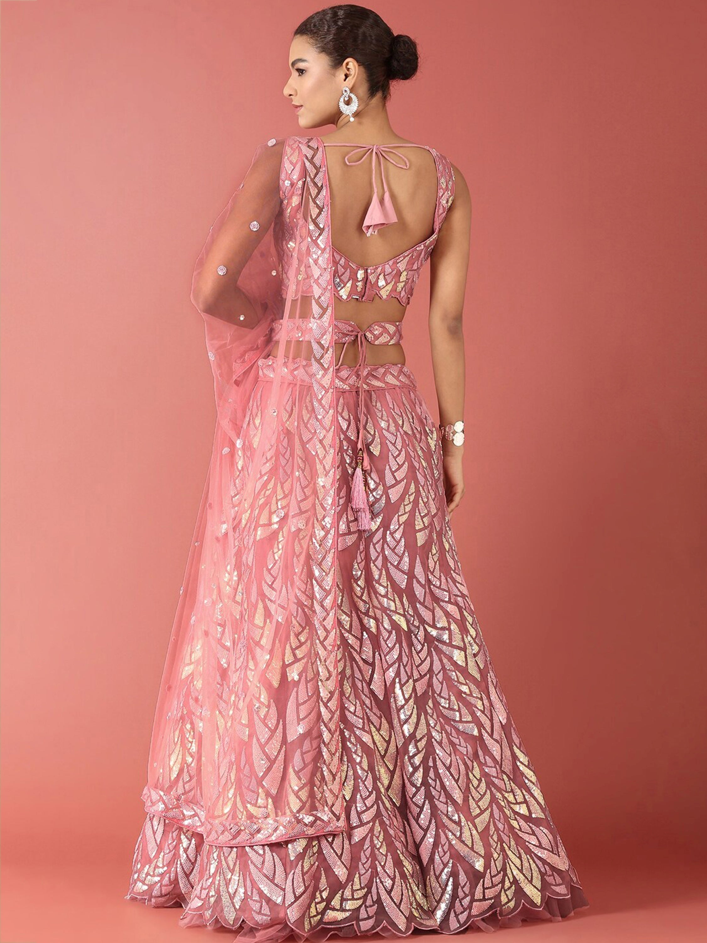 Sequins embellished net lehenga choli with dupatta for wedding and party wear
