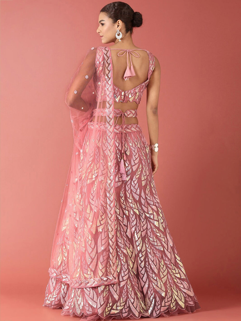 Sequins embellished net lehenga choli with dupatta for wedding and party wear