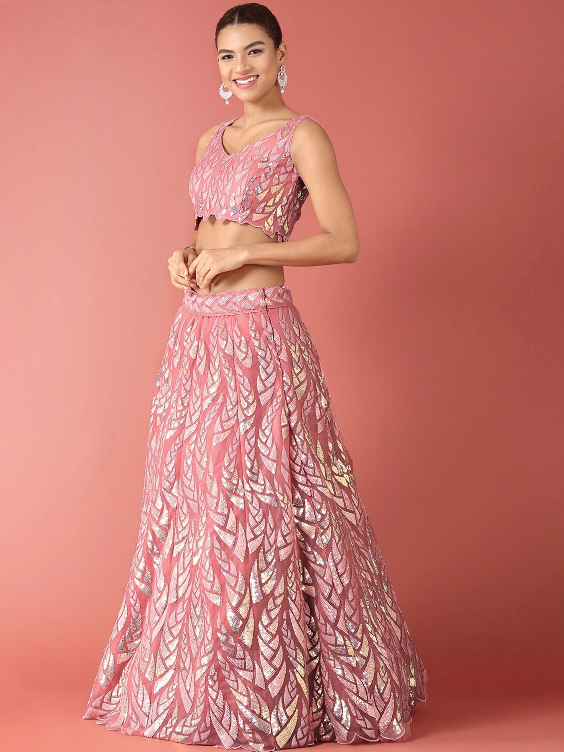 Sequins embellished net lehenga choli with dupatta for wedding and party wear