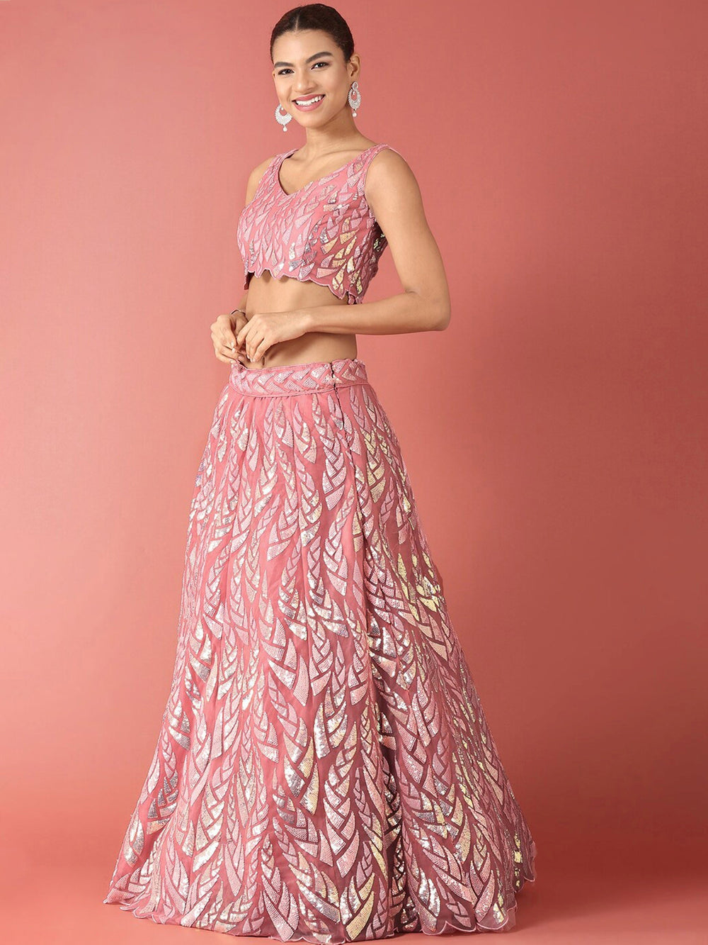 Sequins embellished net lehenga choli with dupatta for wedding and party wear